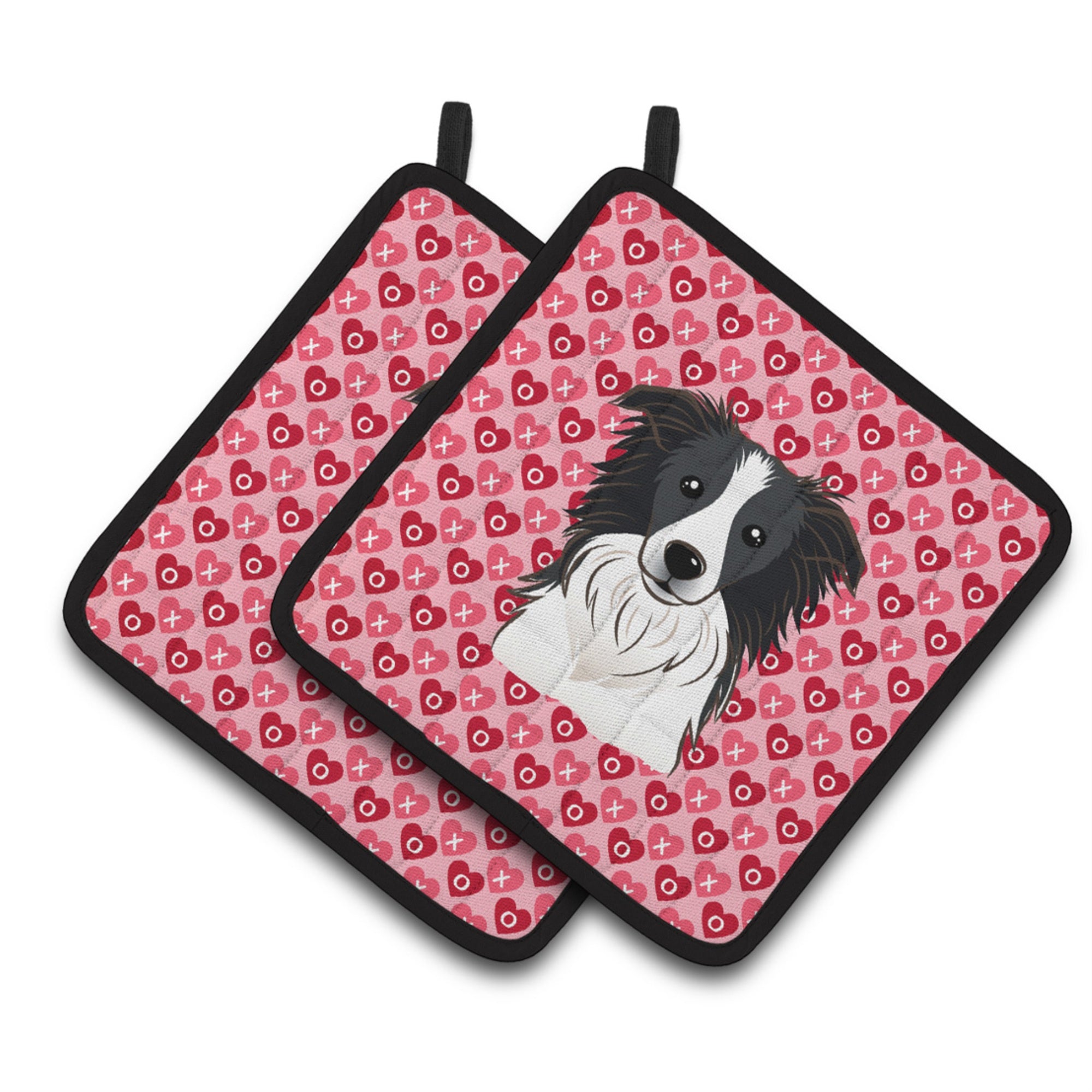 'Caroline'S Treasures Border Collie Hearts Pair Of Pot Holders, 7.5Hx7.5W, Multicolor''