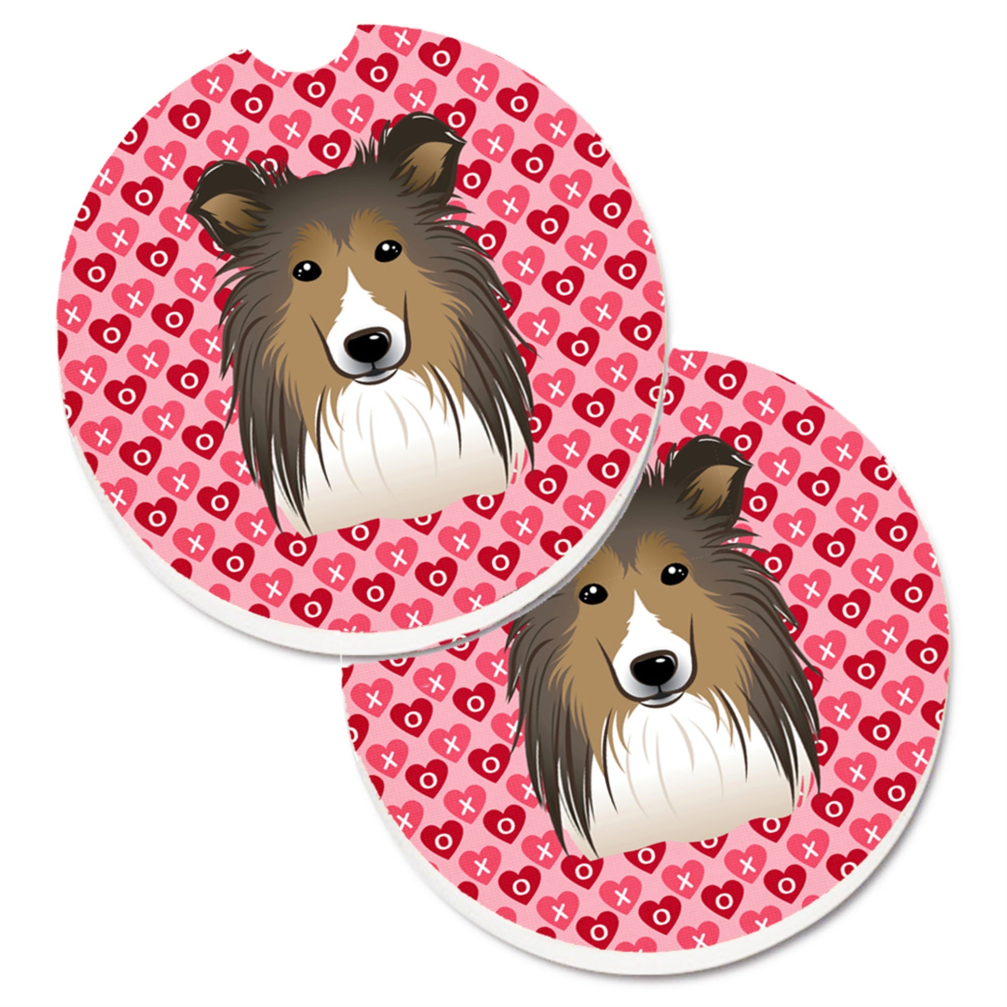 'Caroline'S Treasures Sheltie Hearts Set Of 2 Cup Holder Car Coasters, 2.56, Multicolor''