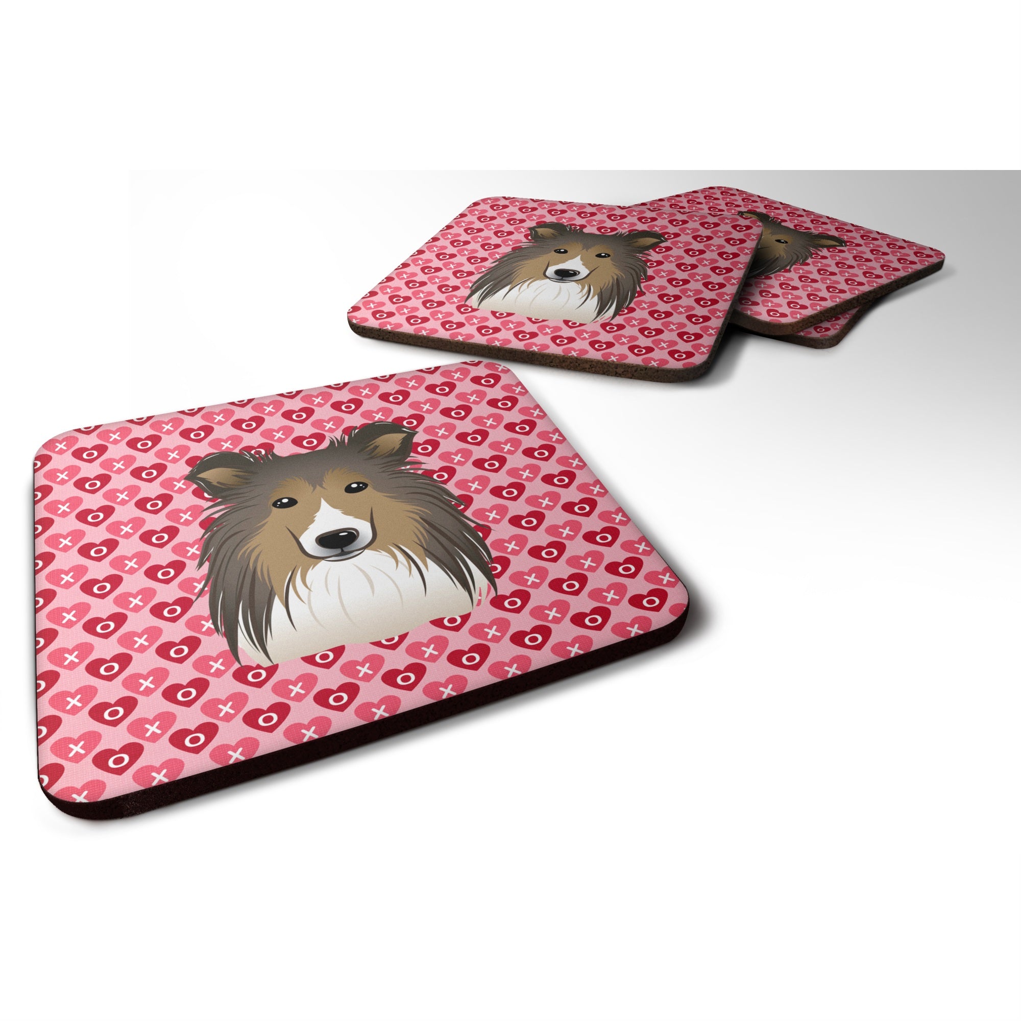 'Caroline'S Treasures Sheltie Hearts Foam Coaster Set Of 4, 3.5, Multicolor''