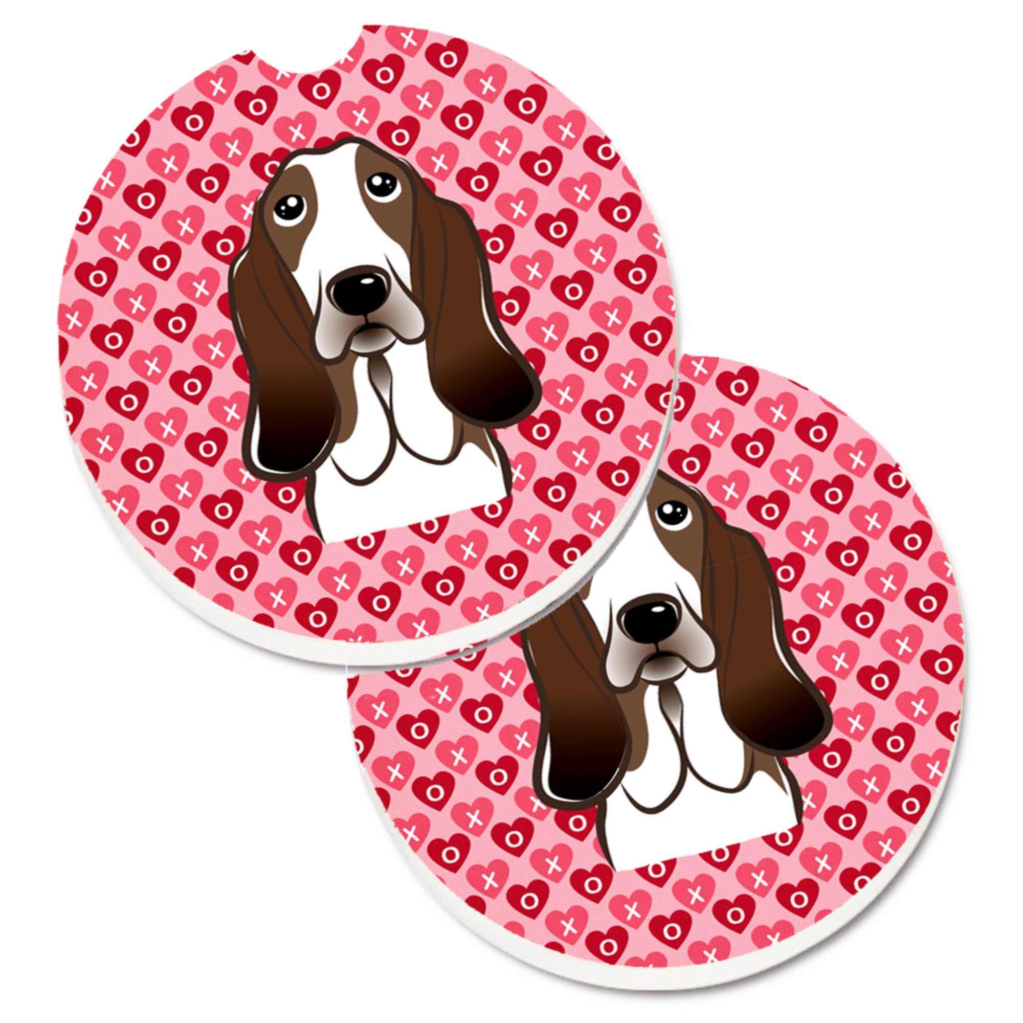 Carolines Treasures Basset Hound Hearts Set of 2 Cup Holder Car Coasters, 2.56, Multicolor