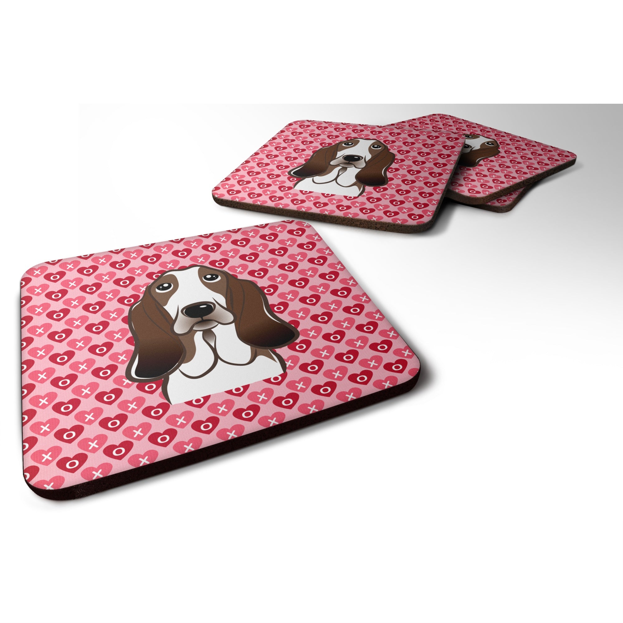 'Caroline'S Treasures Basset Hound Hearts Foam Coaster Set Of 4, 3.5, Multicolor''