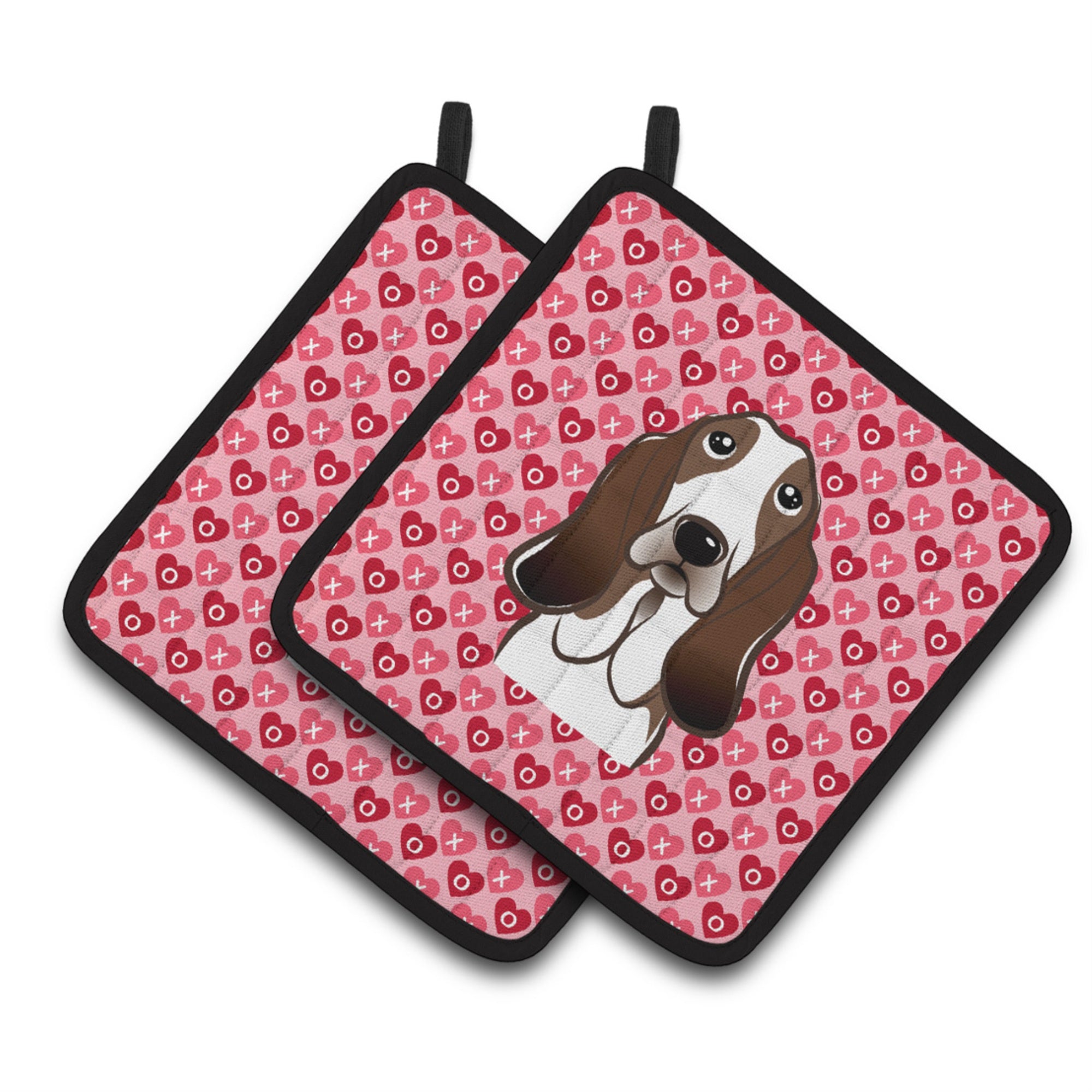 'Caroline'S Treasures Basset Hound Hearts Pair Of Pot Holders, 7.5Hx7.5W, Multicolor''