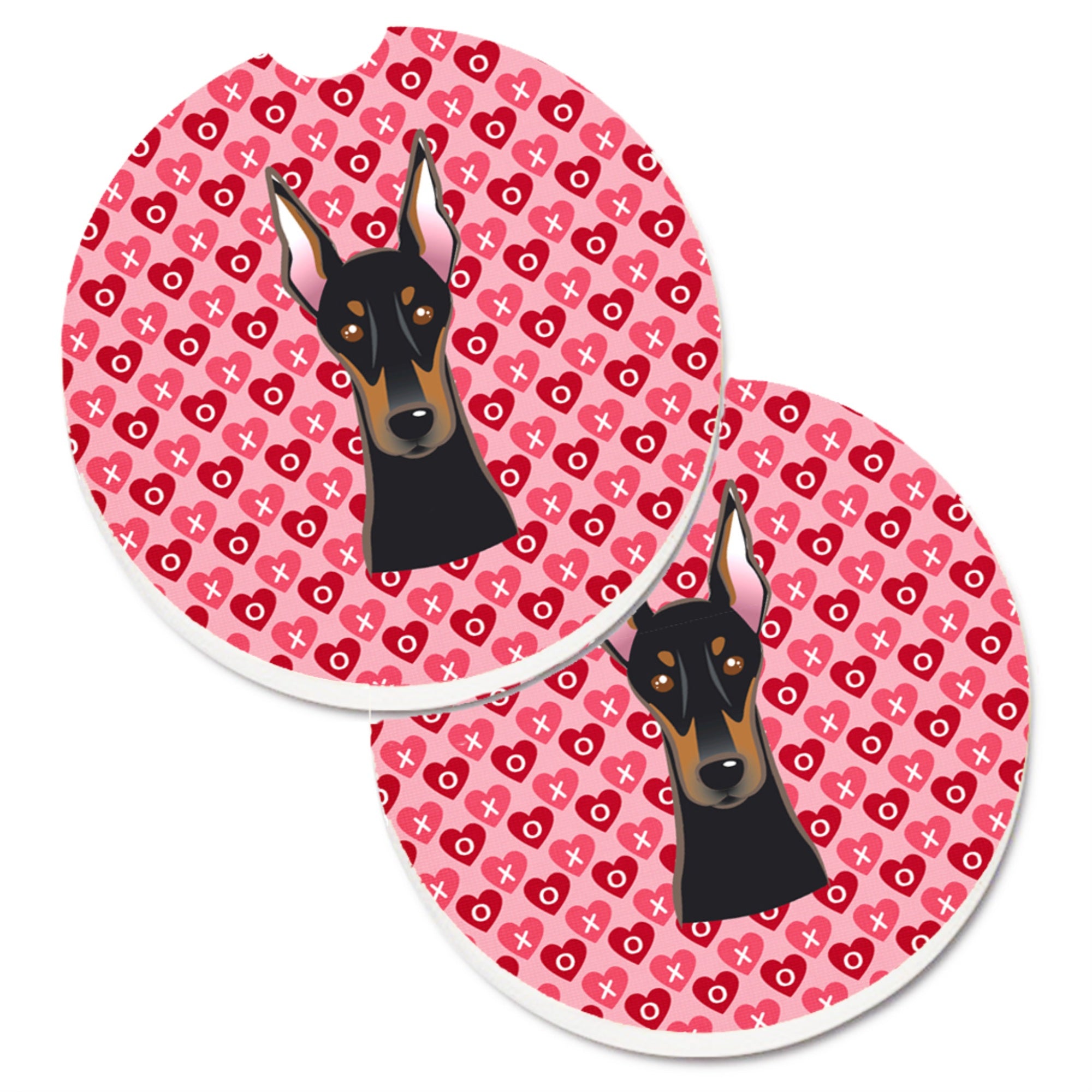 'Caroline'S Treasures Doberman Pinscher Hearts Set Of 2 Cup Holder Car Coasters, 2.56, Multicolor''