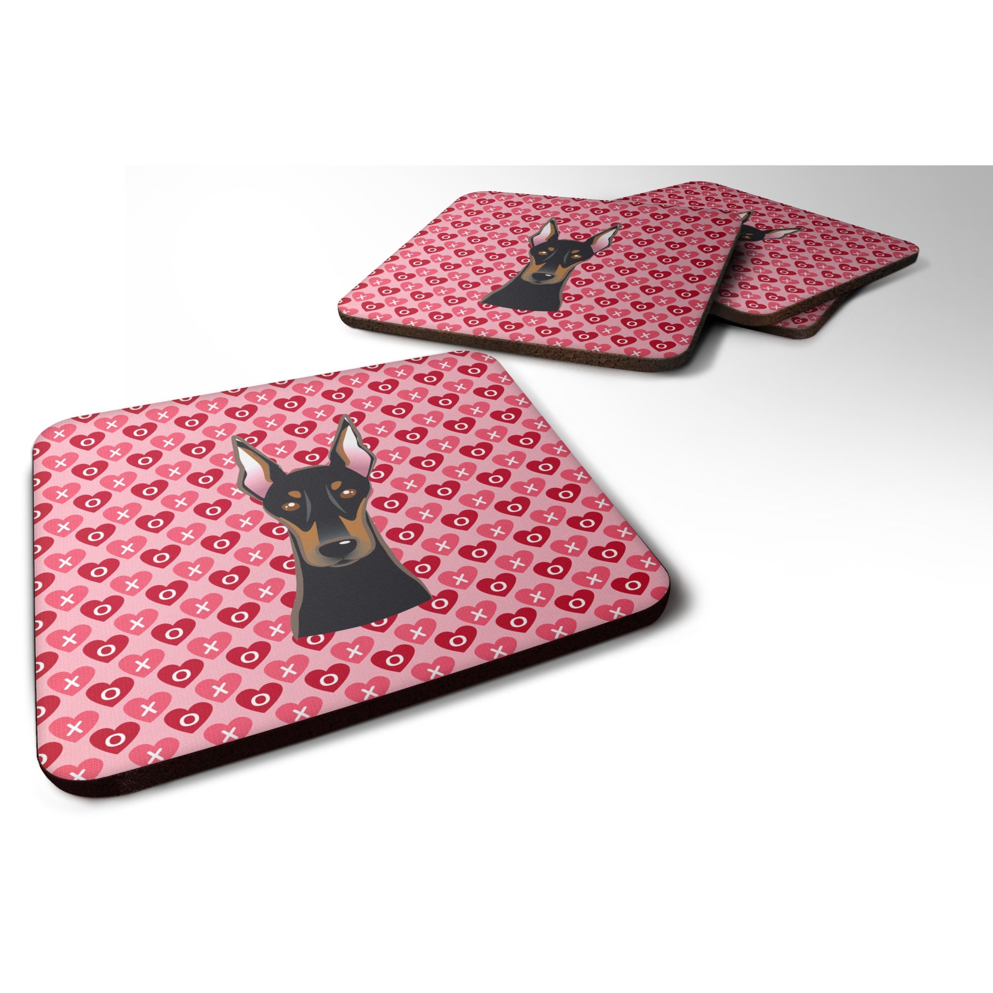 'Caroline'S Treasures Doberman Pinscher Hearts Foam Coaster Set Of 4, 3.5, Multicolor''