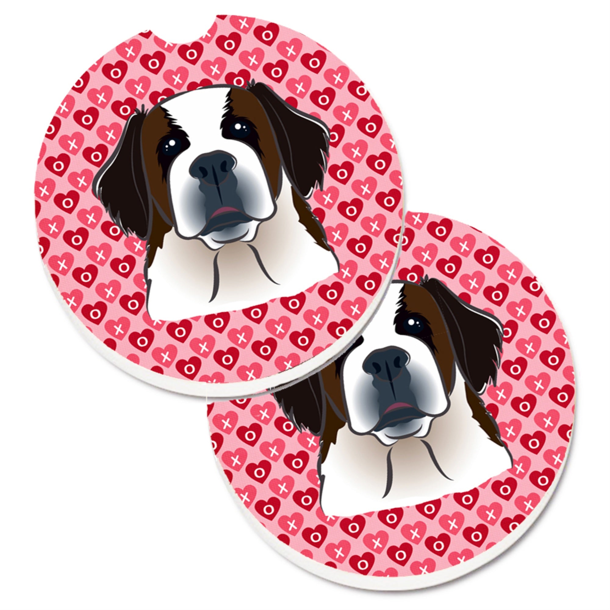 'Caroline'S Treasures Saint Bernard Hearts Set Of 2 Cup Holder Car Coasters, 2.56, Multicolor''