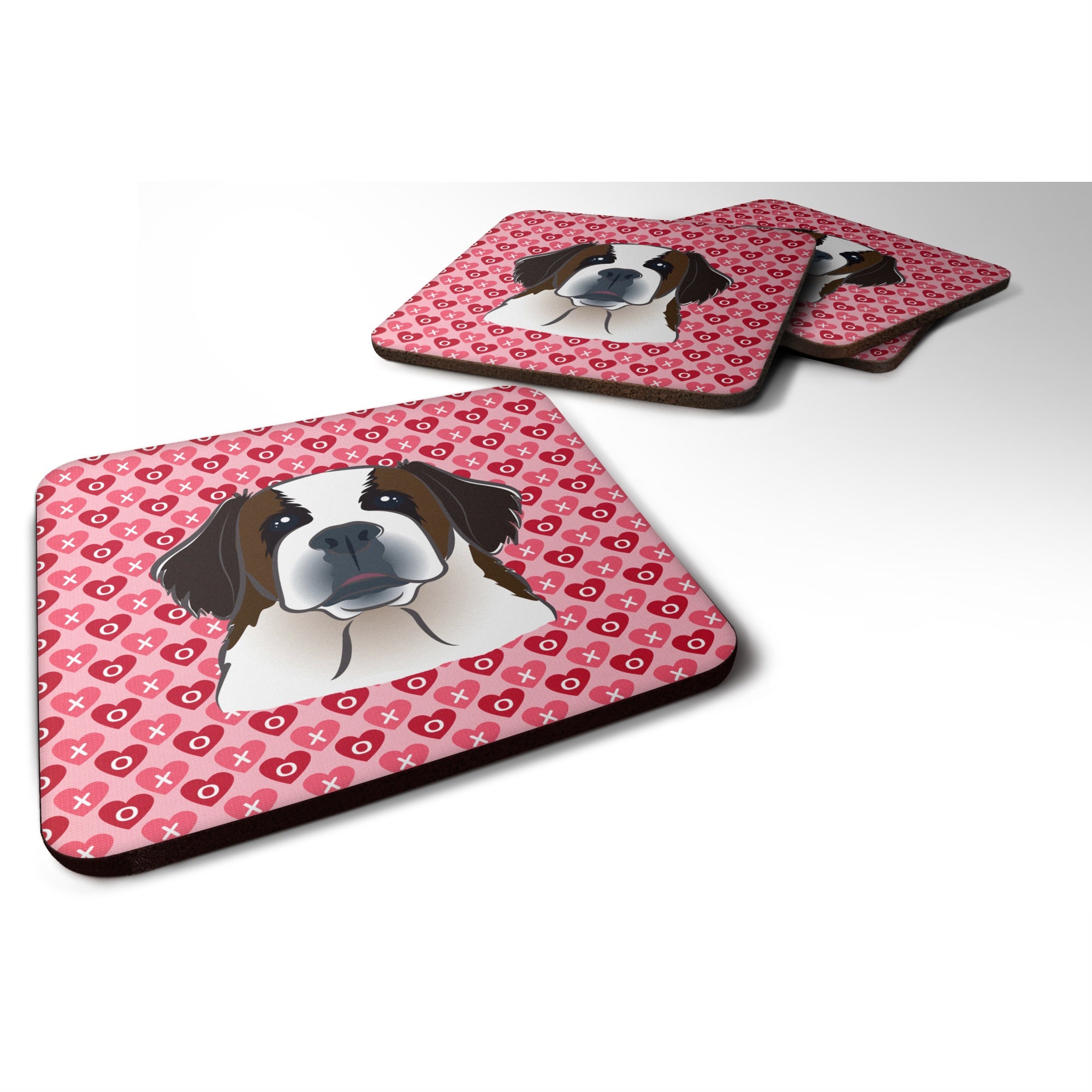 'Caroline'S Treasures Saint Bernard Hearts Foam Coaster Set Of 4, 3.5, Multicolor''