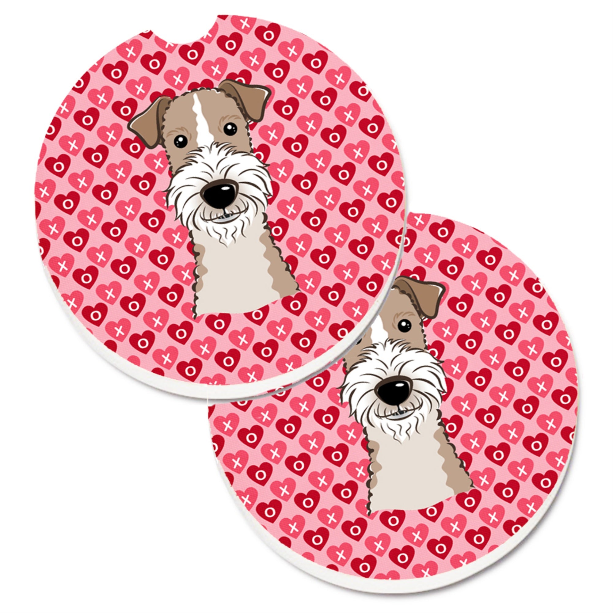 'Caroline'S Treasures Wire Haired Fox Terrier Hearts Set Of 2 Cup Holder Car Coasters, 2.56, Multicolor''