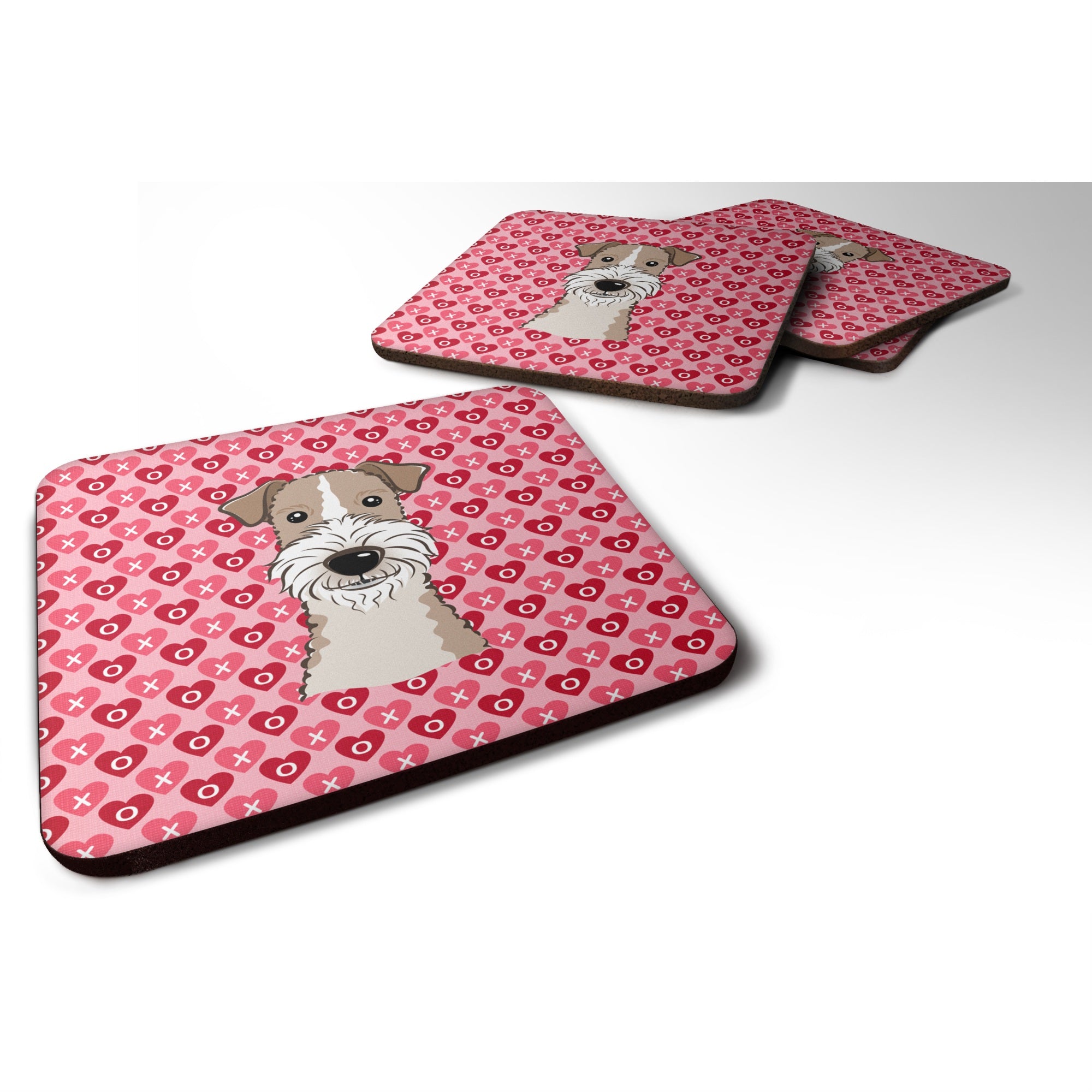 'Caroline'S Treasures Wire Haired Fox Terrier Hearts Foam Coaster Set Of 4, 3.5, Multicolor''