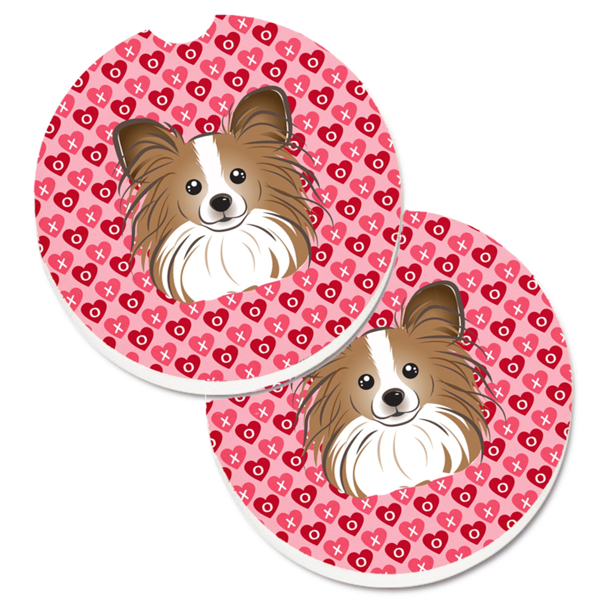'Caroline'S Treasures Papillon Hearts Set Of 2 Cup Holder Car Coasters, 2.56, Multicolor''