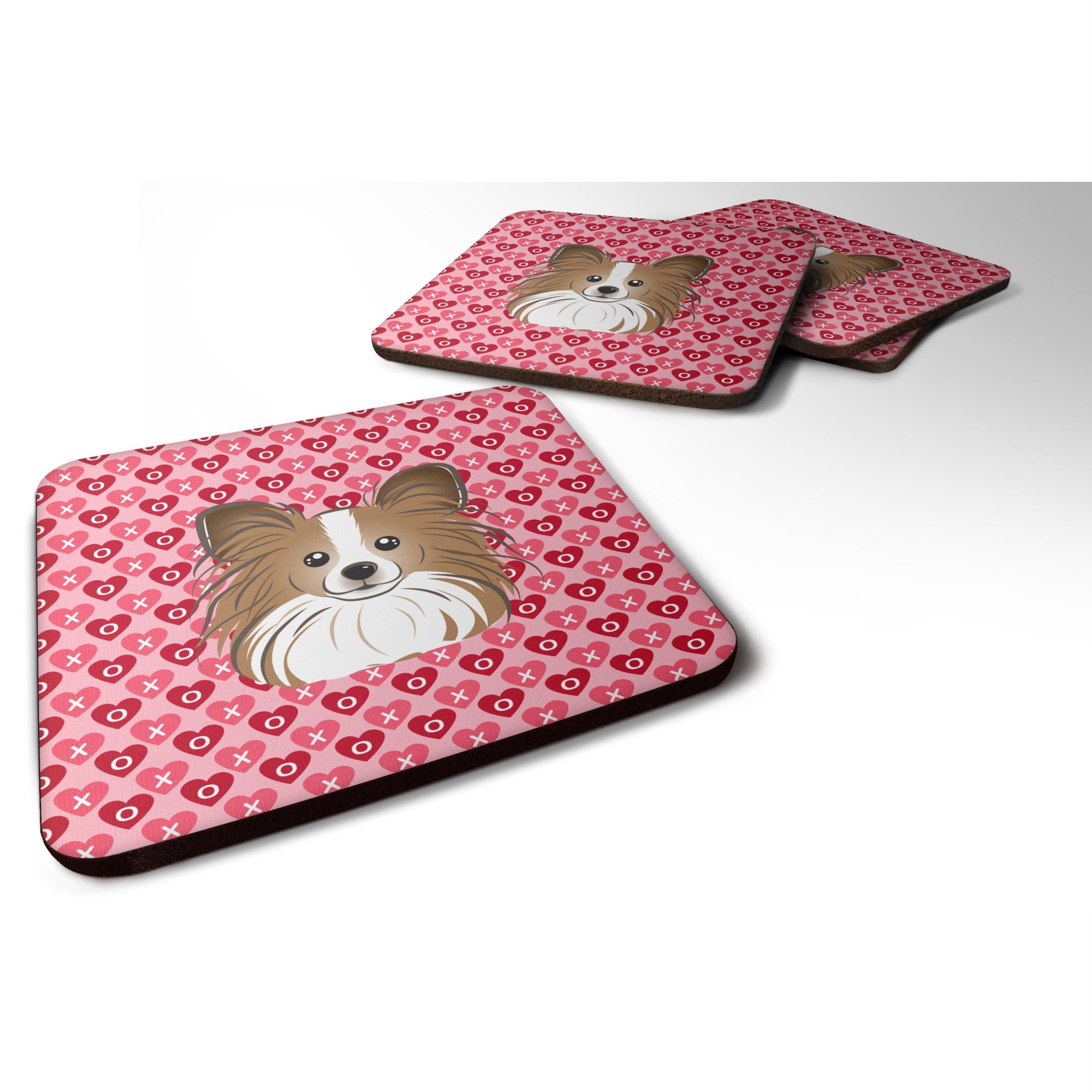 'Caroline'S Treasures Papillon Hearts Foam Coaster Set Of 4, 3.5, Multicolor''