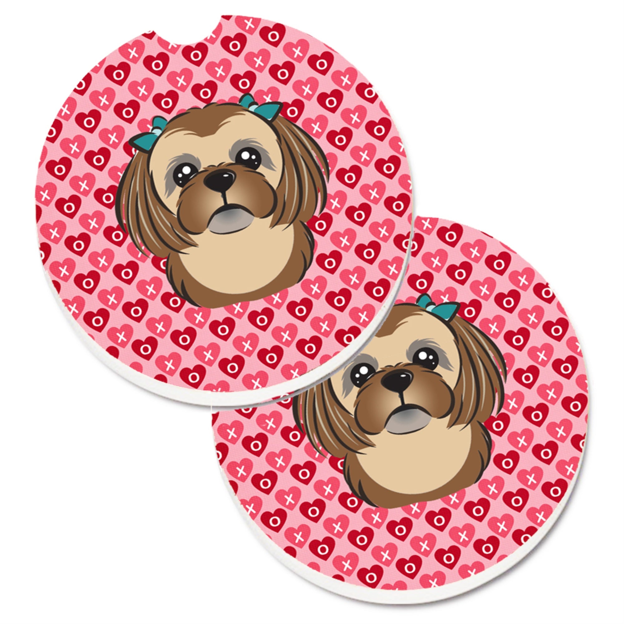 'Caroline'S Treasures Chocolate Brown Shih Tzu Hearts Set Of 2 Cup Holder Car Coasters, 2.56, Multicolor''