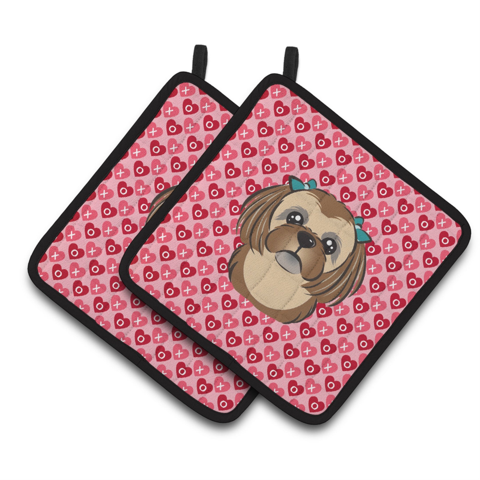 'Caroline'S Treasures Chocolate Brown Shih Tzu Hearts Pair Of Pot Holders, 7.5Hx7.5W, Multicolor''