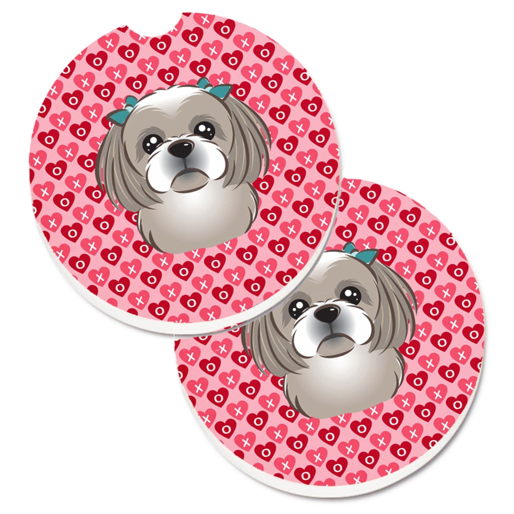 'Caroline'S Treasures Gray Silver Shih Tzu Hearts Set Of 2 Cup Holder Car Coasters, 2.56, Multicolor''