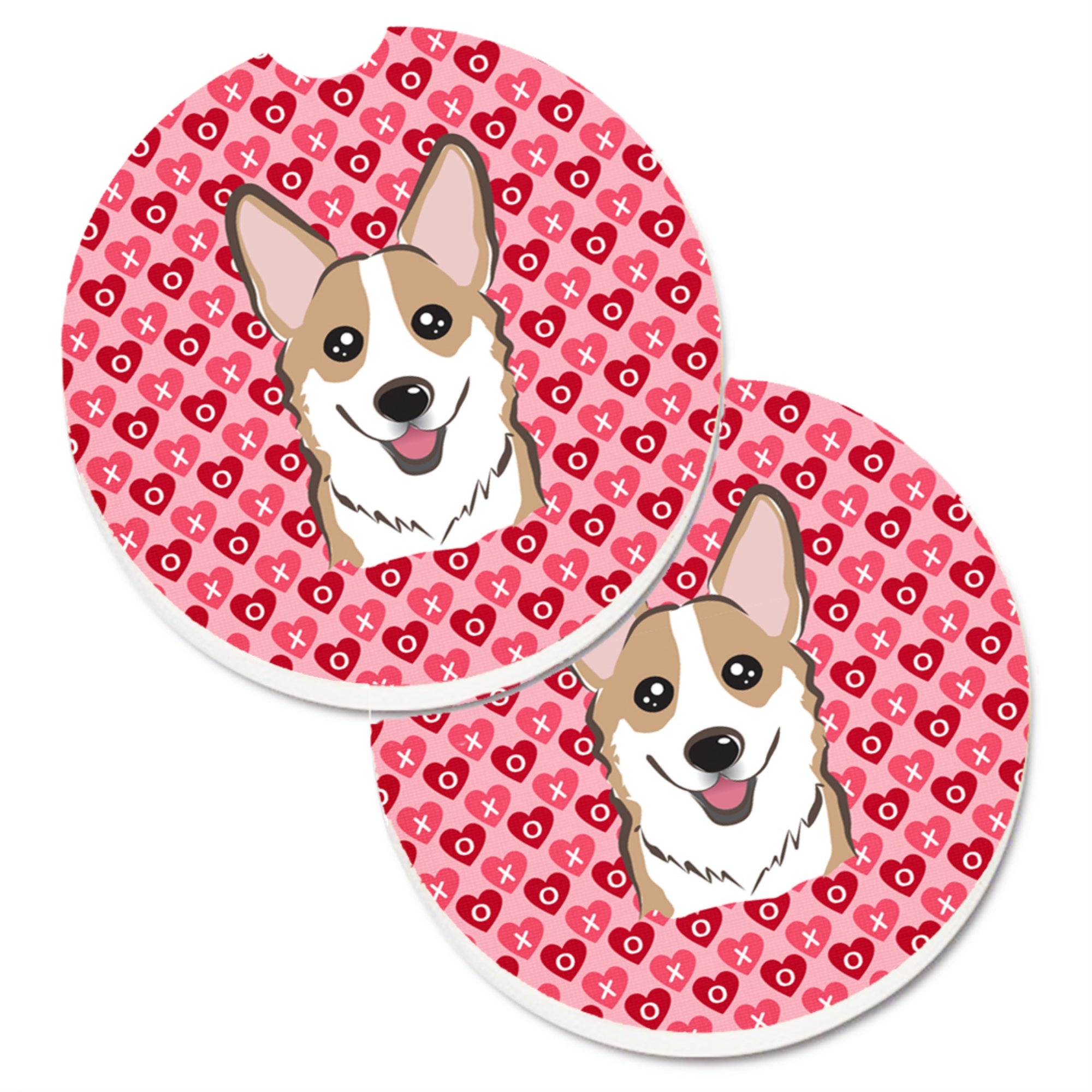 'Caroline'S Treasures Sable Corgi Hearts Set Of 2 Cup Holder Car Coasters, 2.56, Multicolor''