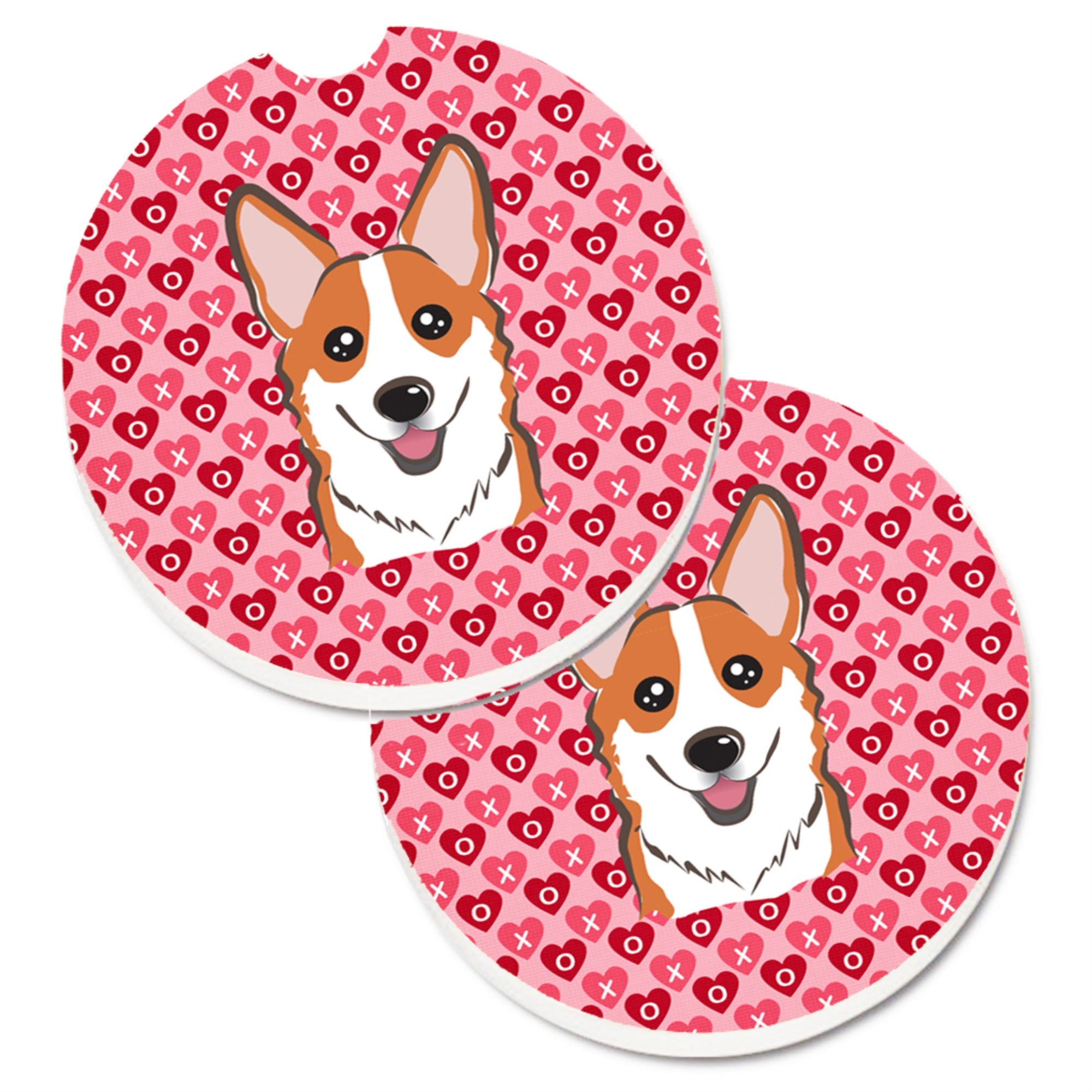 'Caroline'S Treasures Red Corgi Hearts Set Of 2 Cup Holder Car Coasters, 2.56, Multicolor''