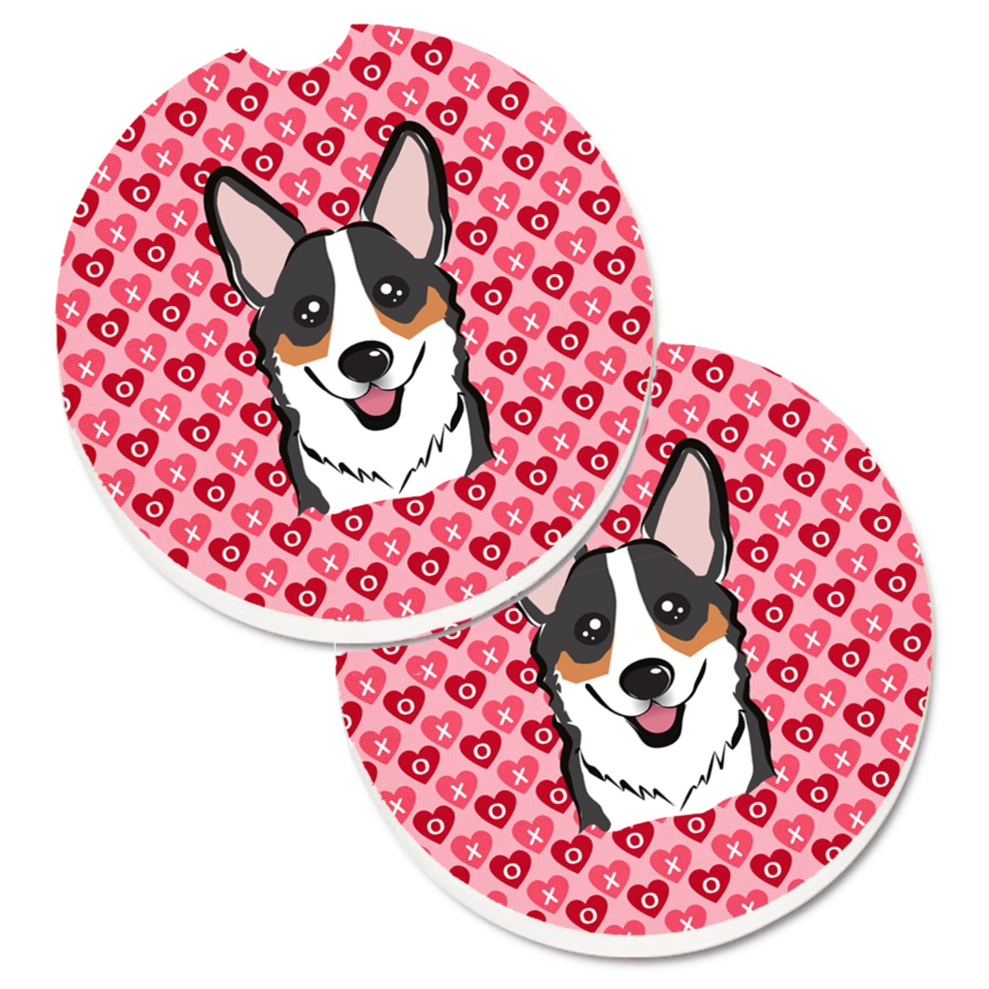 'Caroline'S Treasures Tricolor Corgi Hearts Set Of 2 Cup Holder Car Coasters, 2.56, Multicolor''