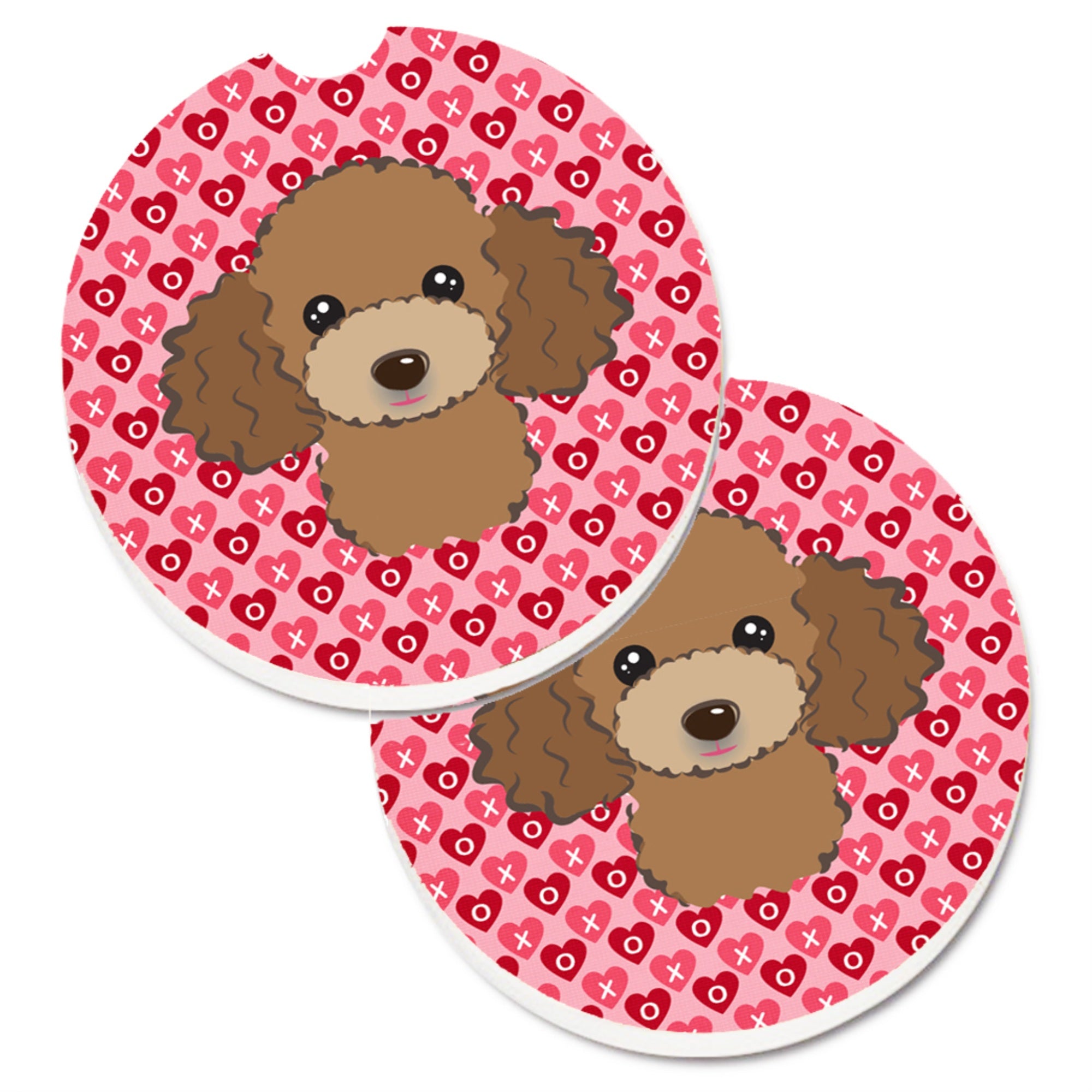 'Caroline'S Treasures Chocolate Brown Poodle Hearts Set Of 2 Cup Holder Car Coasters, 2.56, Multicolor''