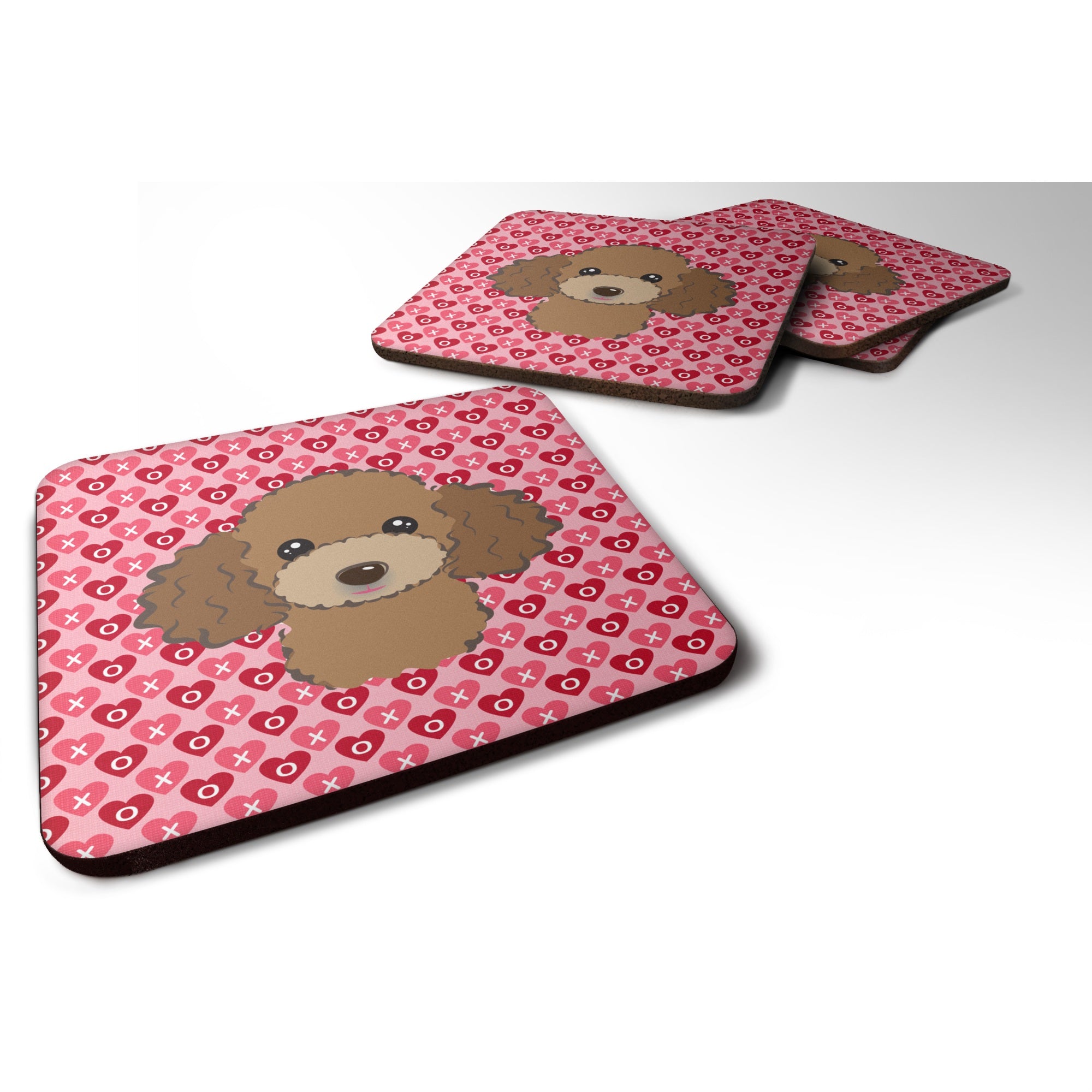 'Caroline'S Treasures Chocolate Brown Poodle Hearts Foam Coaster Set Of 4, 3.5, Multicolor''