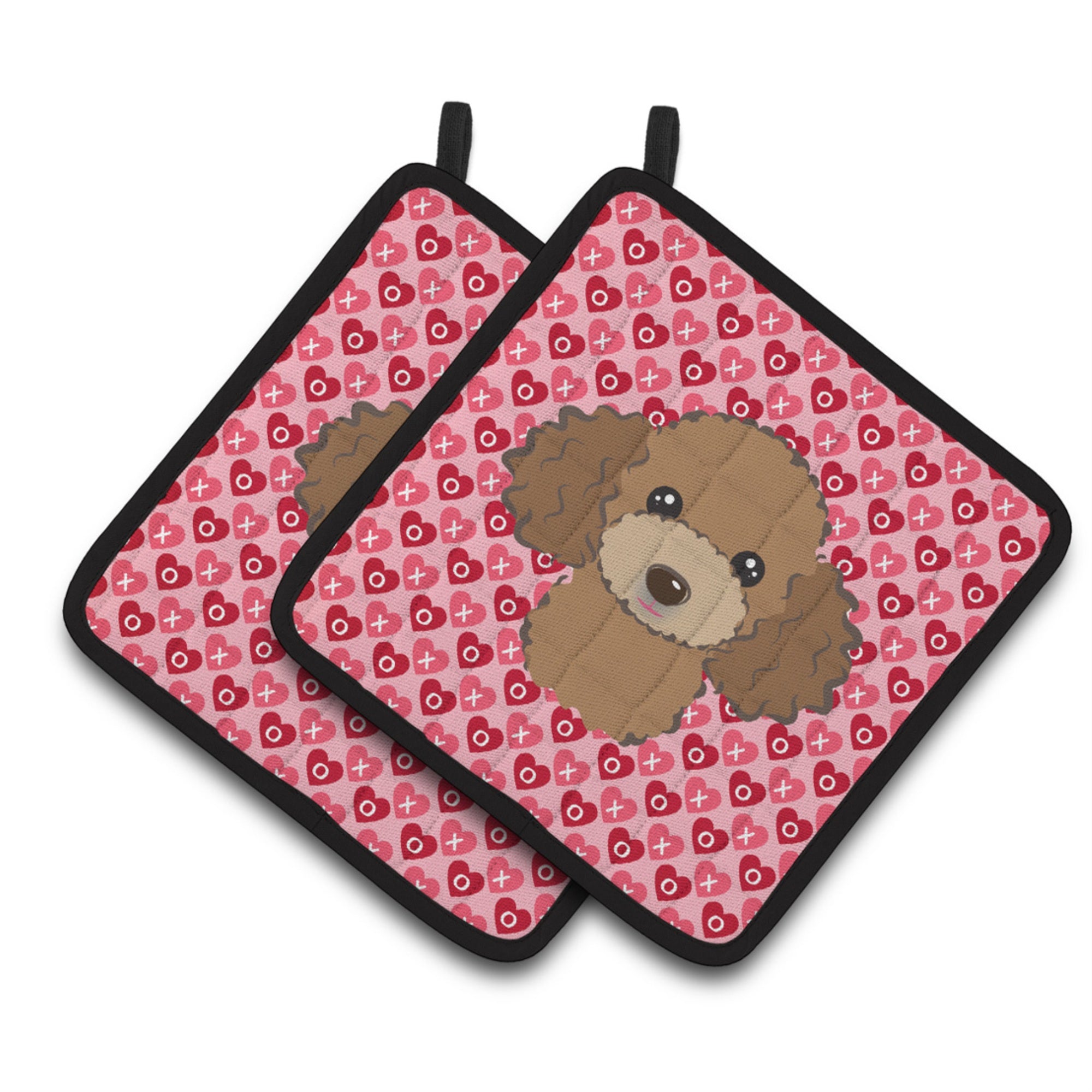 'Caroline'S Treasures Chocolate Brown Poodle Hearts Pair Of Pot Holders, 7.5Hx7.5W, Multicolor''