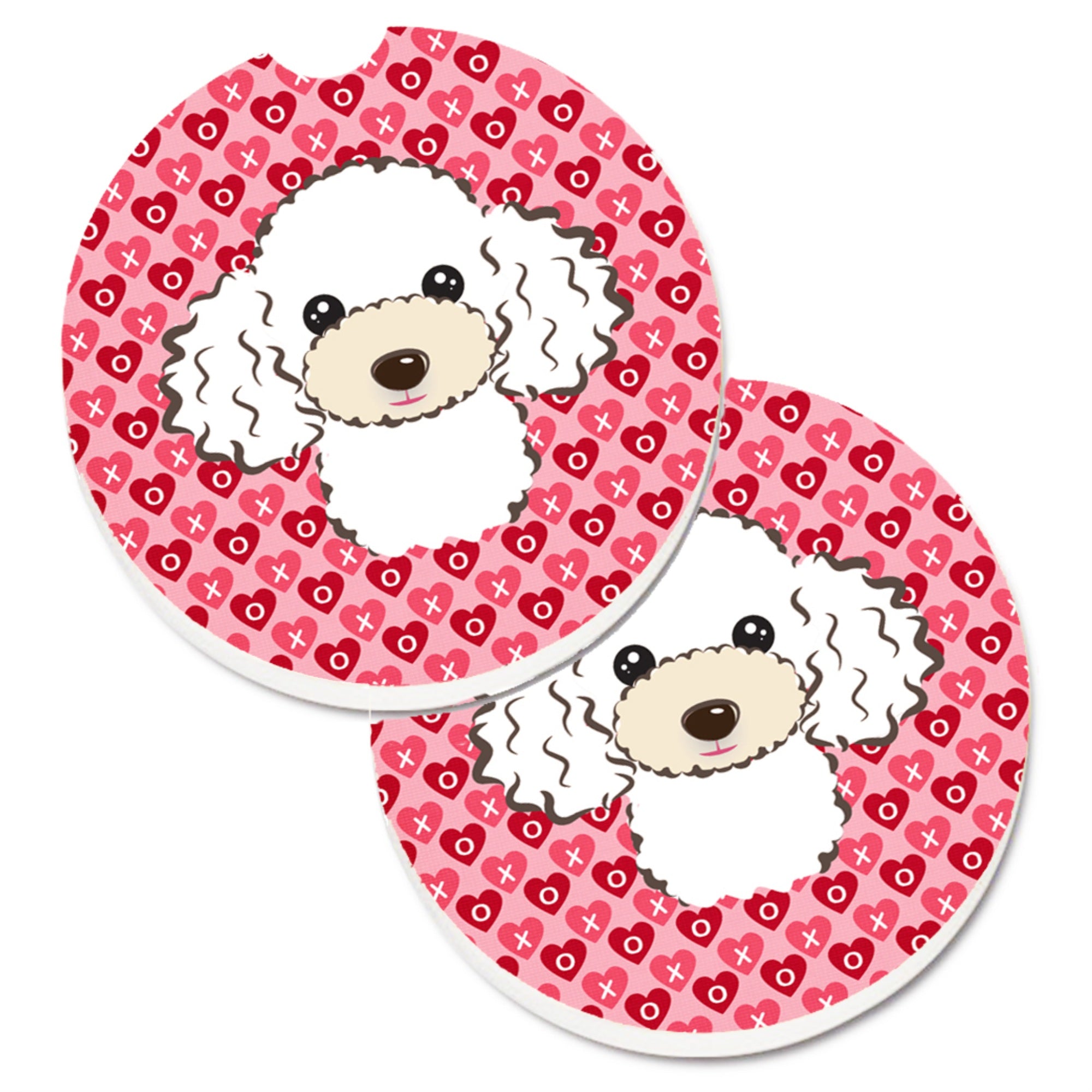 'Caroline'S Treasures White Poodle Hearts Set Of 2 Cup Holder Car Coasters, 2.56, Multicolor''