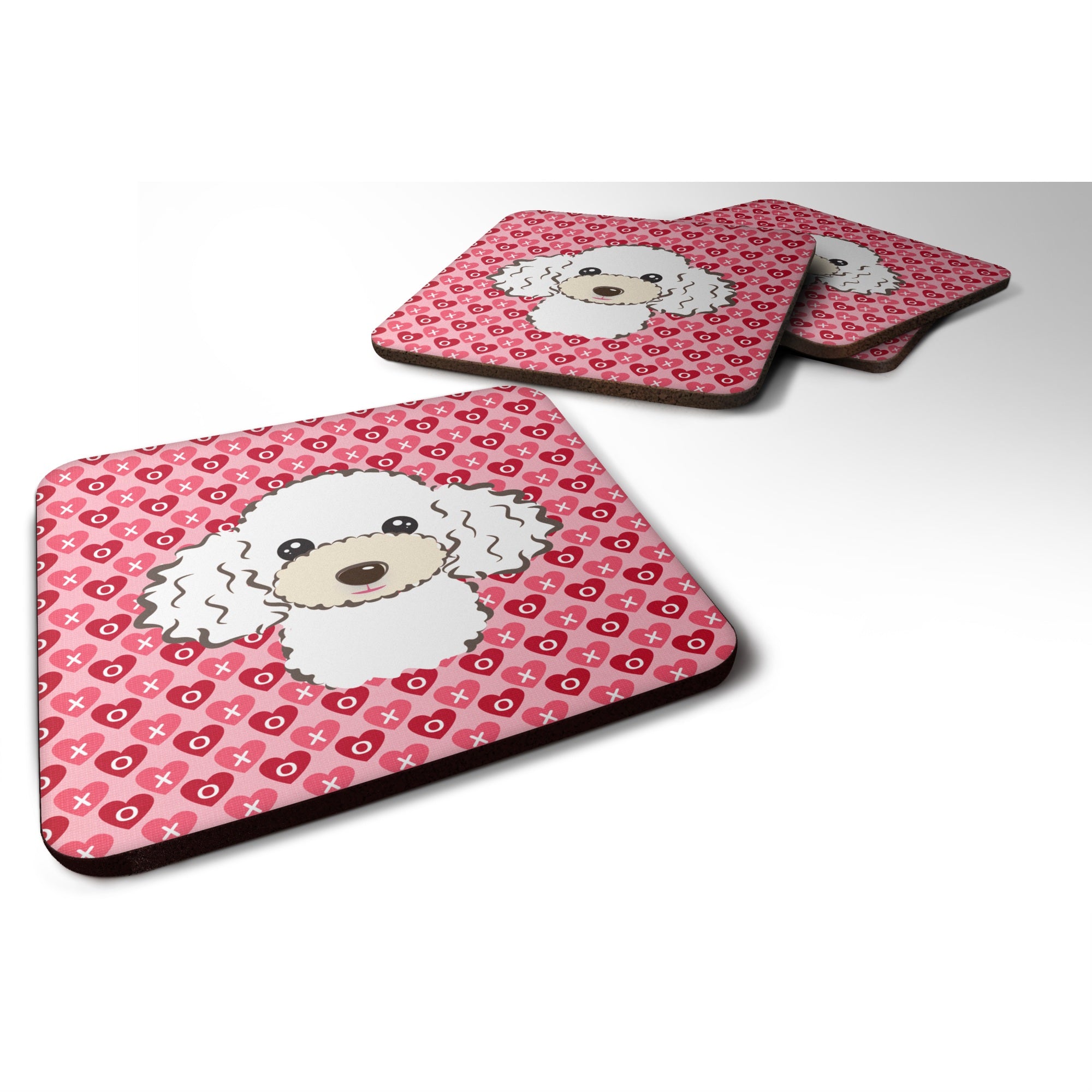 'Caroline'S Treasures White Poodle Hearts Foam Coaster Set Of 4, 3.5, Multicolor''