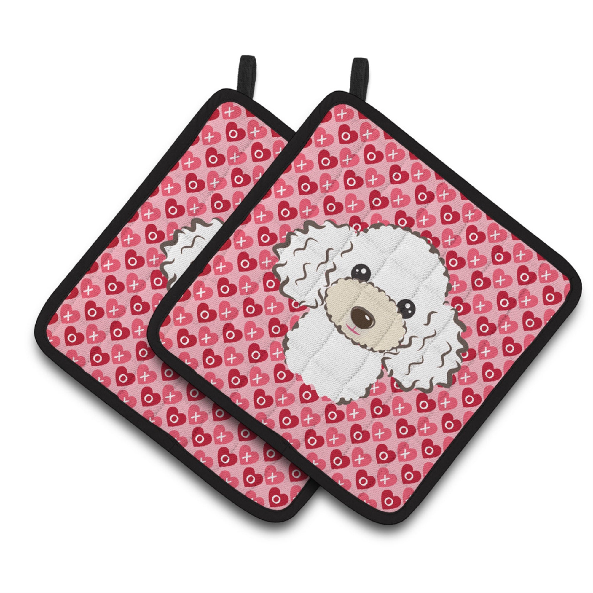 'Caroline'S Treasures White Poodle Hearts Pair Of Pot Holders, 7.5Hx7.5W, Multicolor''