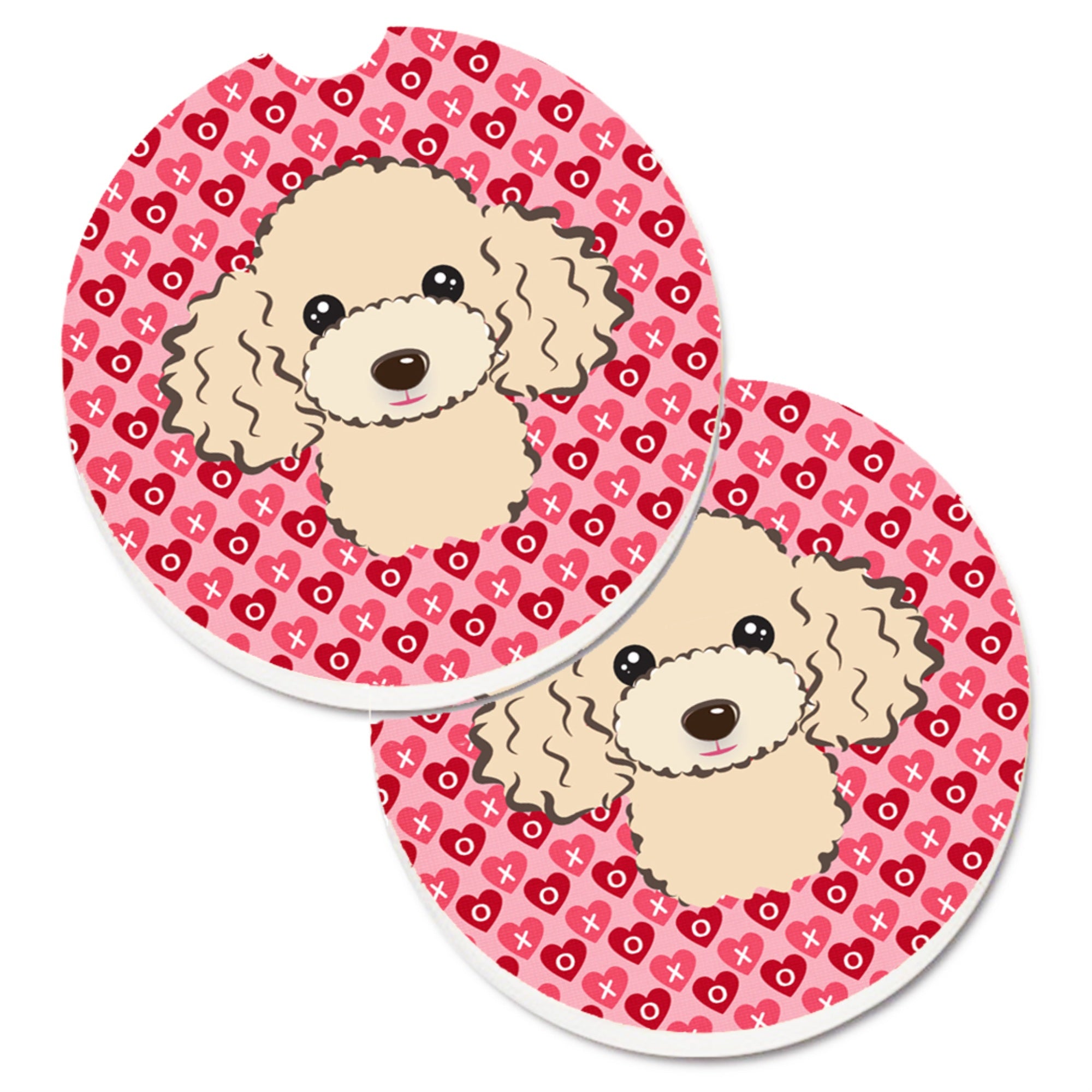 'Caroline'S Treasures Buff Poodle Hearts Set Of 2 Cup Holder Car Coasters, 2.56, Multicolor''