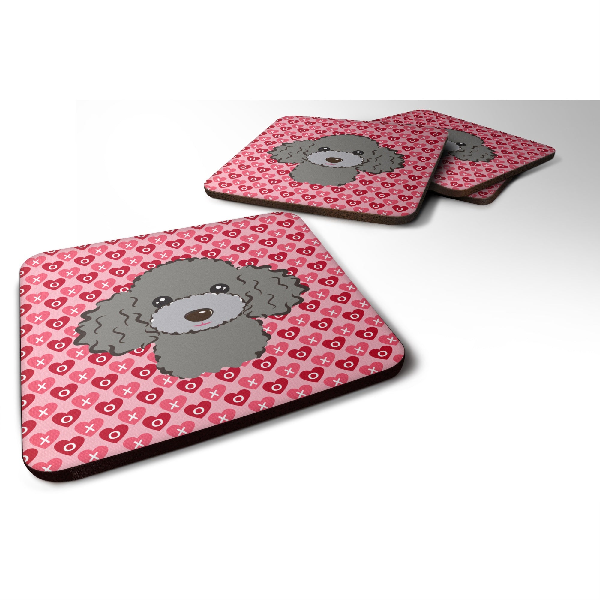 'Caroline'S Treasures Silver Gray Poodle Hearts Foam Coaster Set Of 4, 3.5, Multicolor''