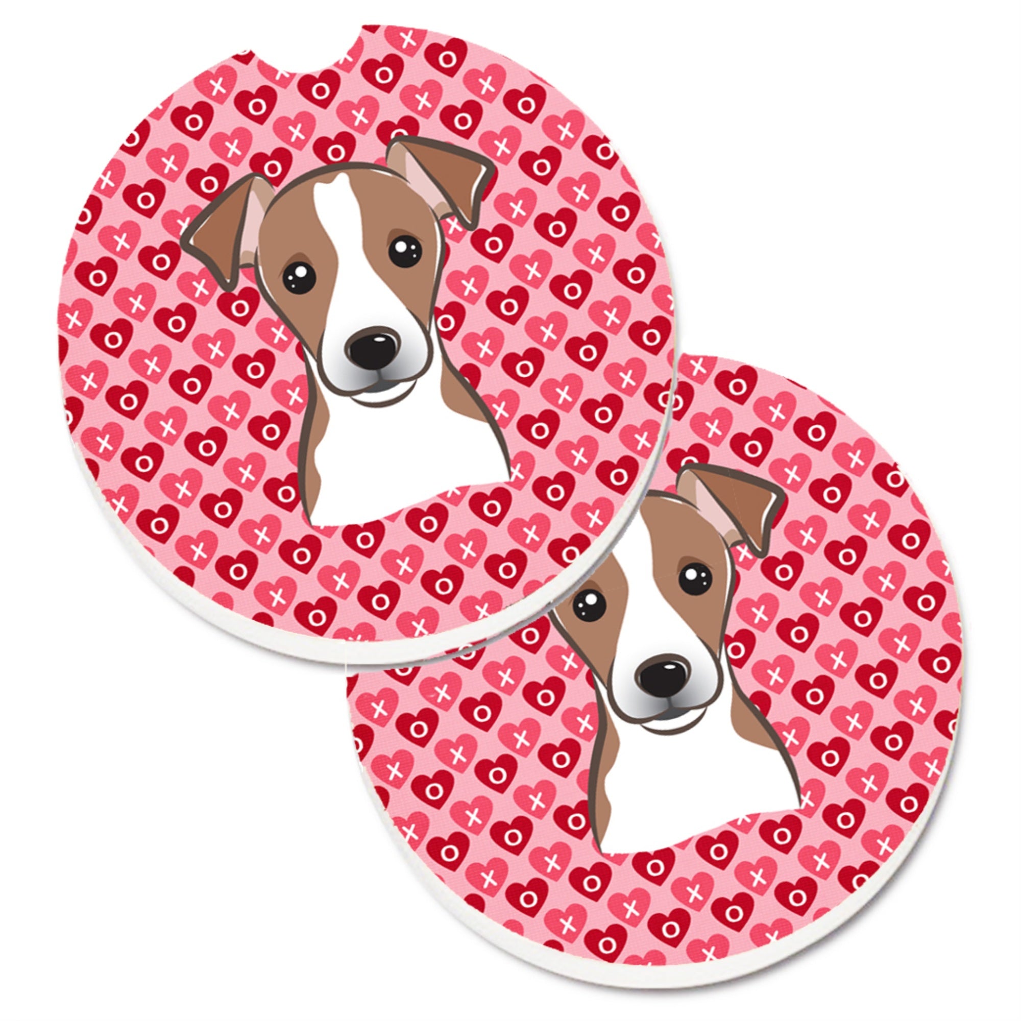 'Caroline'S Treasures Bb5330Carc Jack Russell Terrier Hearts Cup Holder Car Coasters (Set Of 2), 2.56'''', Multicolor''