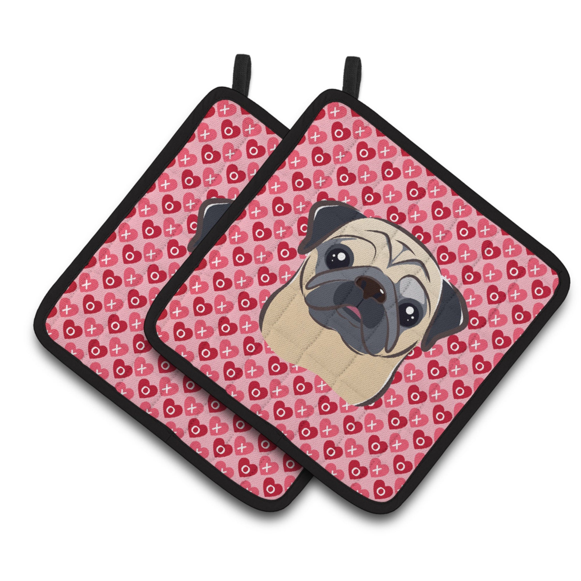 'Caroline'S Treasures Fawn Pug Hearts Pair Of Pot Holders, 7.5Hx7.5W, Multicolor''