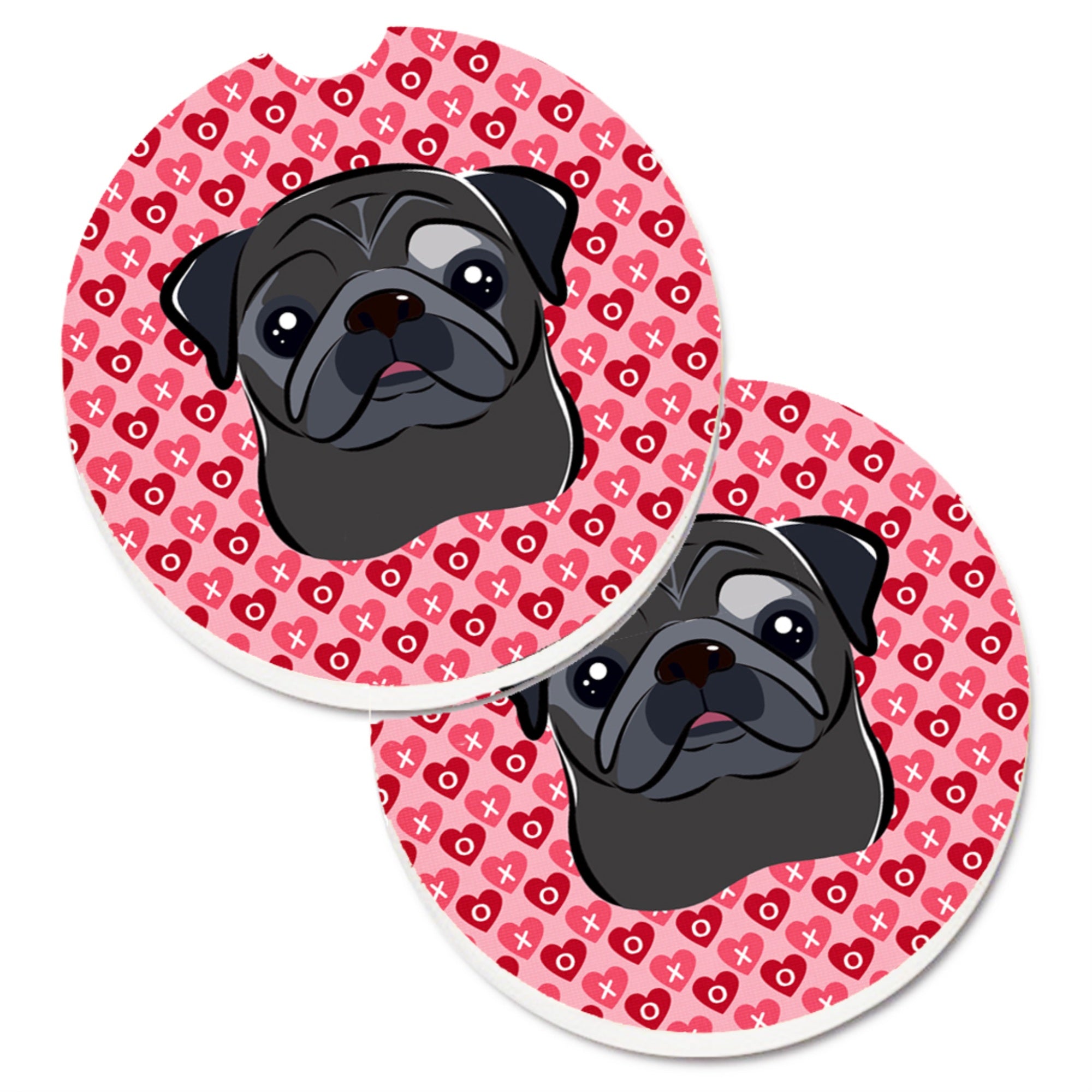 'Caroline'S Treasures Black Pug Hearts Set Of 2 Cup Holder Car Coasters, 2.56, Multicolor''