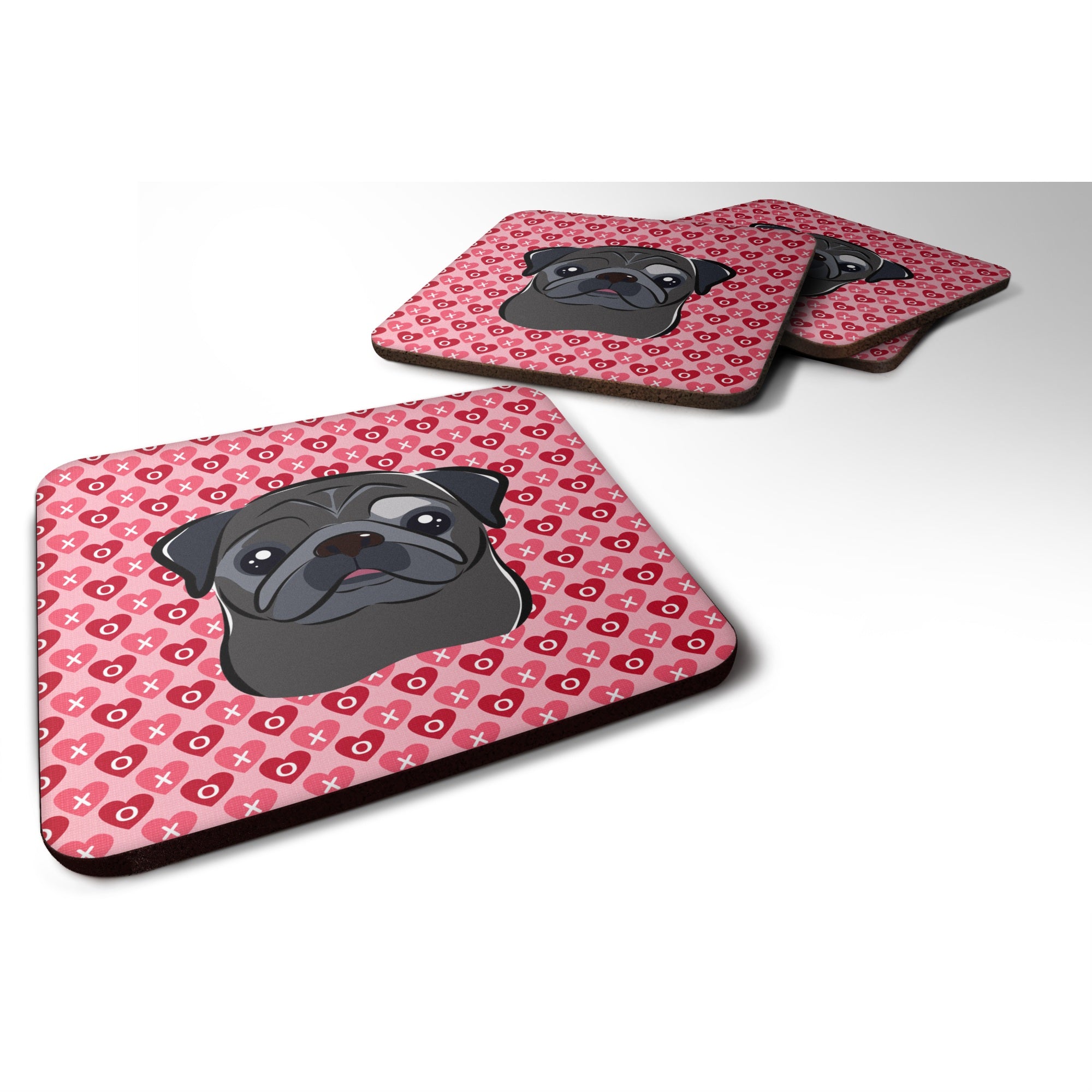'Caroline'S Treasures Black Pug Hearts Foam Coaster Set Of 4, 3.5, Multicolor''