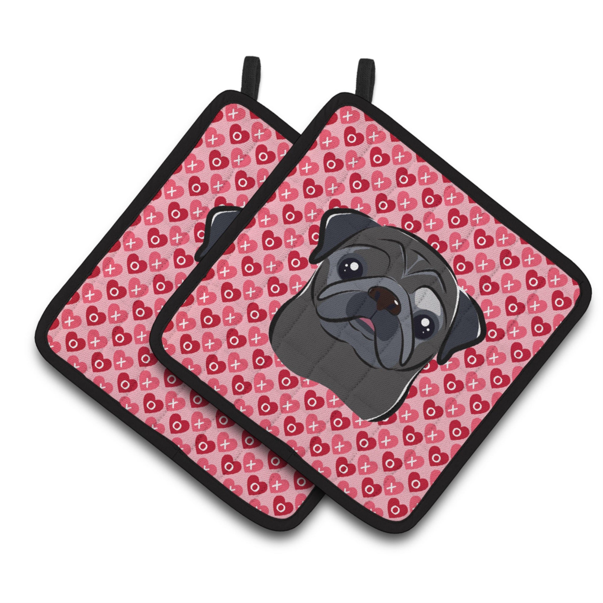 'Caroline'S Treasures Black Pug Hearts Pair Of Pot Holders, 7.5Hx7.5W, Multicolor''
