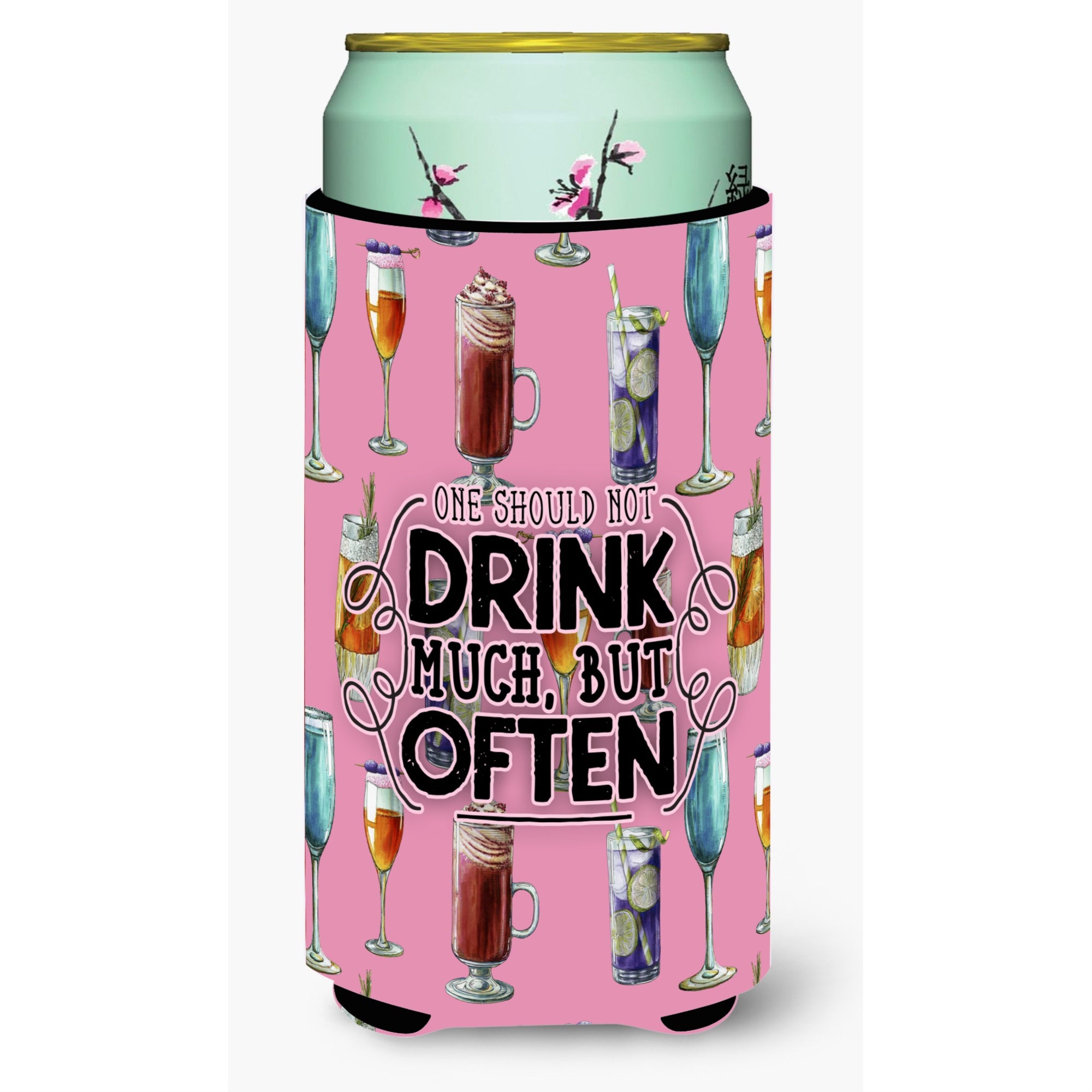 'Caroline'S Treasures Cocktails Drink Often Sign Tall Boy Beverage Insulator Hugger, Multicolor''