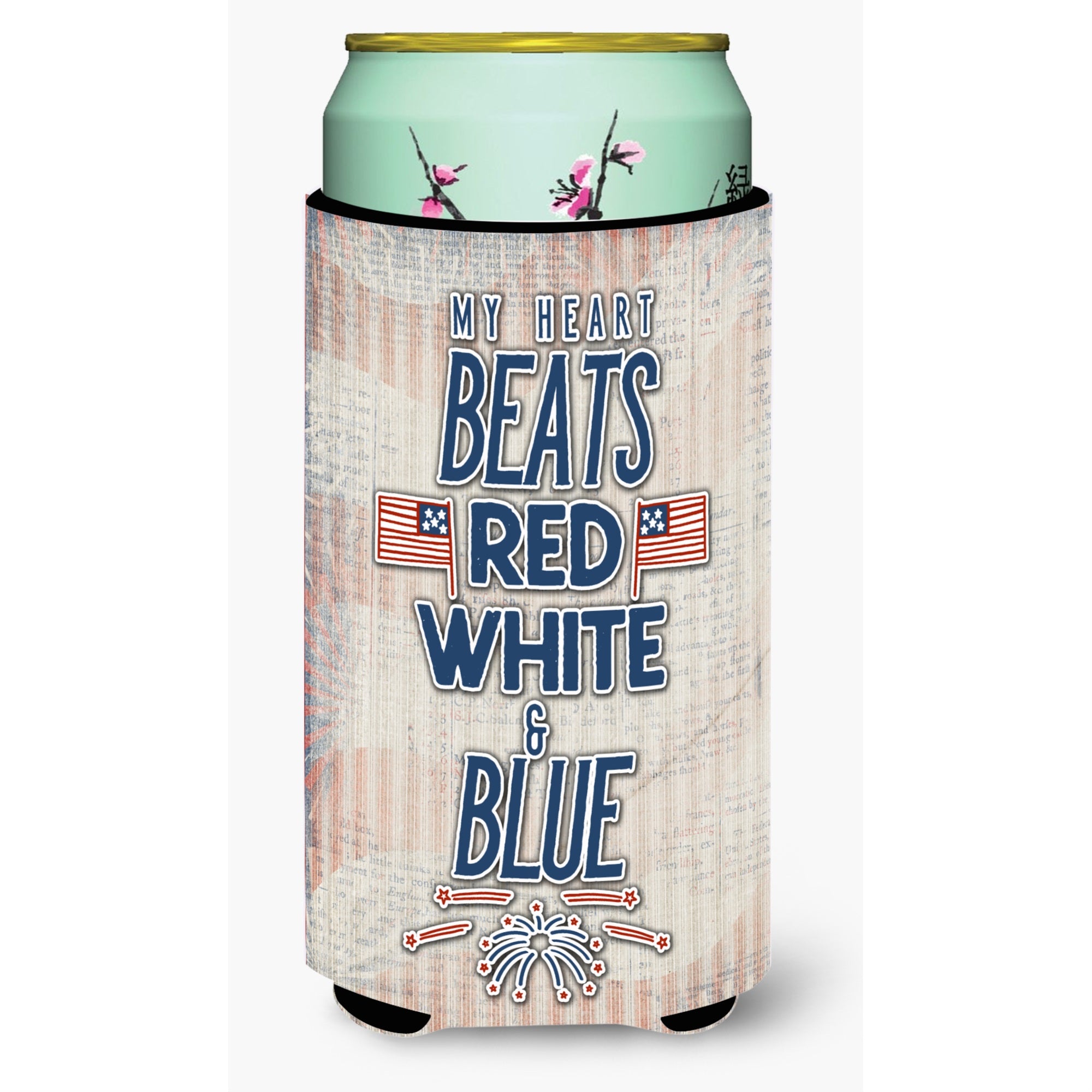 'Caroline'S Treasures My Heart Beats Red White & Blue Tall Boy Beverage Insulator Hugger, Multicolor''