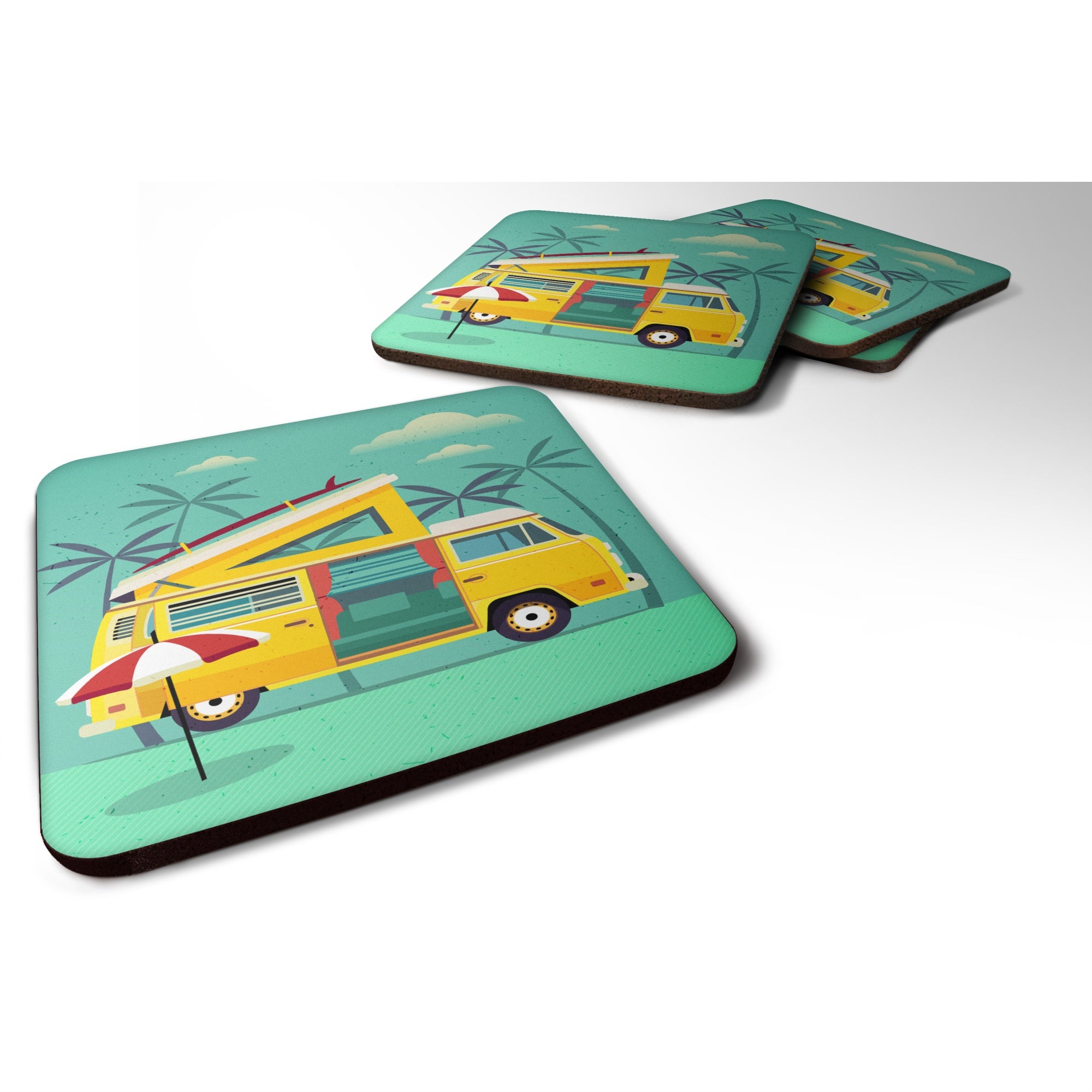 'Caroline'S Treasures Greatest Adventure Camper Van Foam Coaster Set Of 4, 3.5, Multicolor''