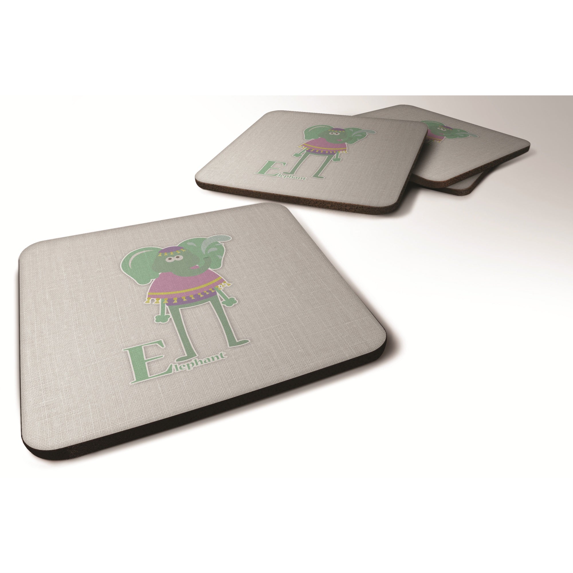'Caroline'S Treasures Alphabet E For Elephant Foam Coaster Set Of 4, 3.5, Multicolor''