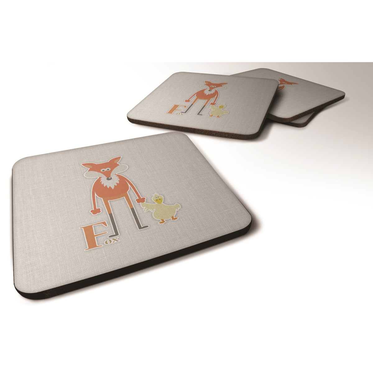 'Caroline'S Treasures Alphabet F For Fox Foam Coaster Set Of 4, 3.5, Multicolor''
