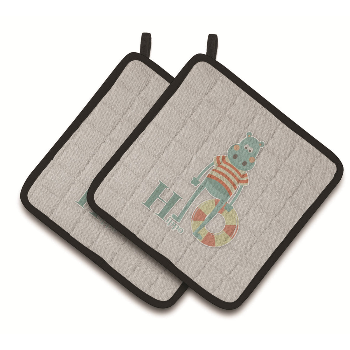 'Caroline'S Treasures Alphabet H For Hippopotamus Pair Of Pot Holders, 7.5Hx7.5W, Multicolor''