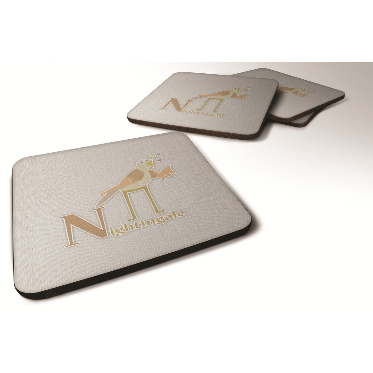 'Caroline'S Treasures Alphabet N For Nightingale Foam Coaster Set Of 4, 3.5, Multicolor''