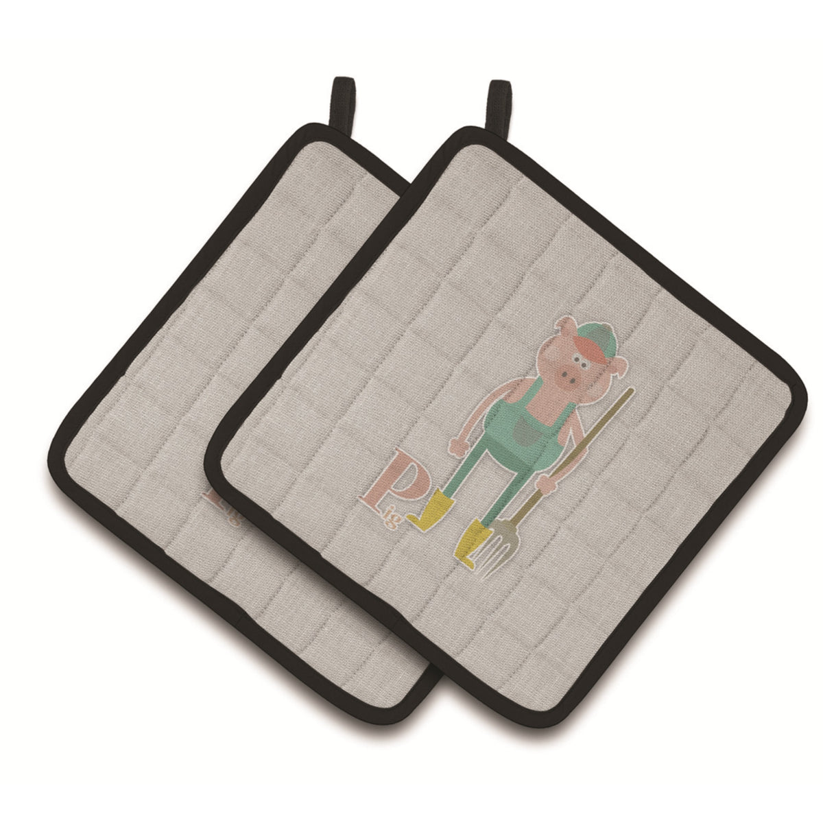'Caroline'S Treasures Alphabet P For Pig Pair Of Pot Holders, 7.5Hx7.5W, Multicolor''