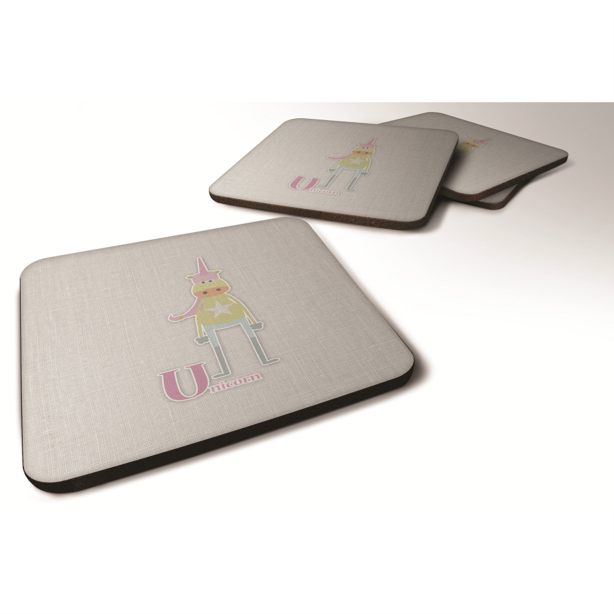 'Caroline'S Treasures Alphabet U For Unicorn Foam Coaster Set Of 4, 3.5, Multicolor''