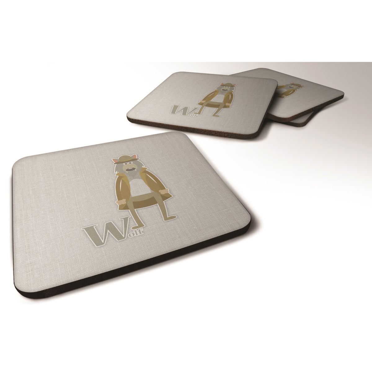'Caroline'S Treasures Alphabet W For Wolf Foam Coaster Set Of 4, 3.5, Multicolor''
