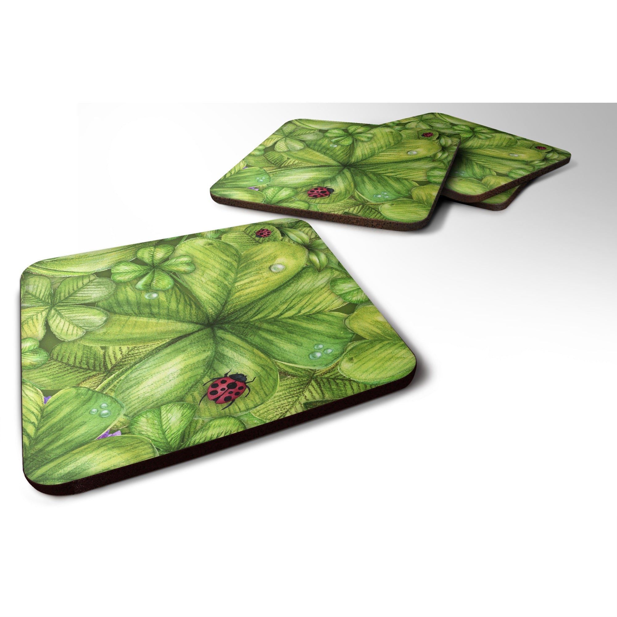 'Caroline'S Treasures Shamrocks & Lady Bugs Foam Coaster Set Of 4, 3.5, Multicolor''