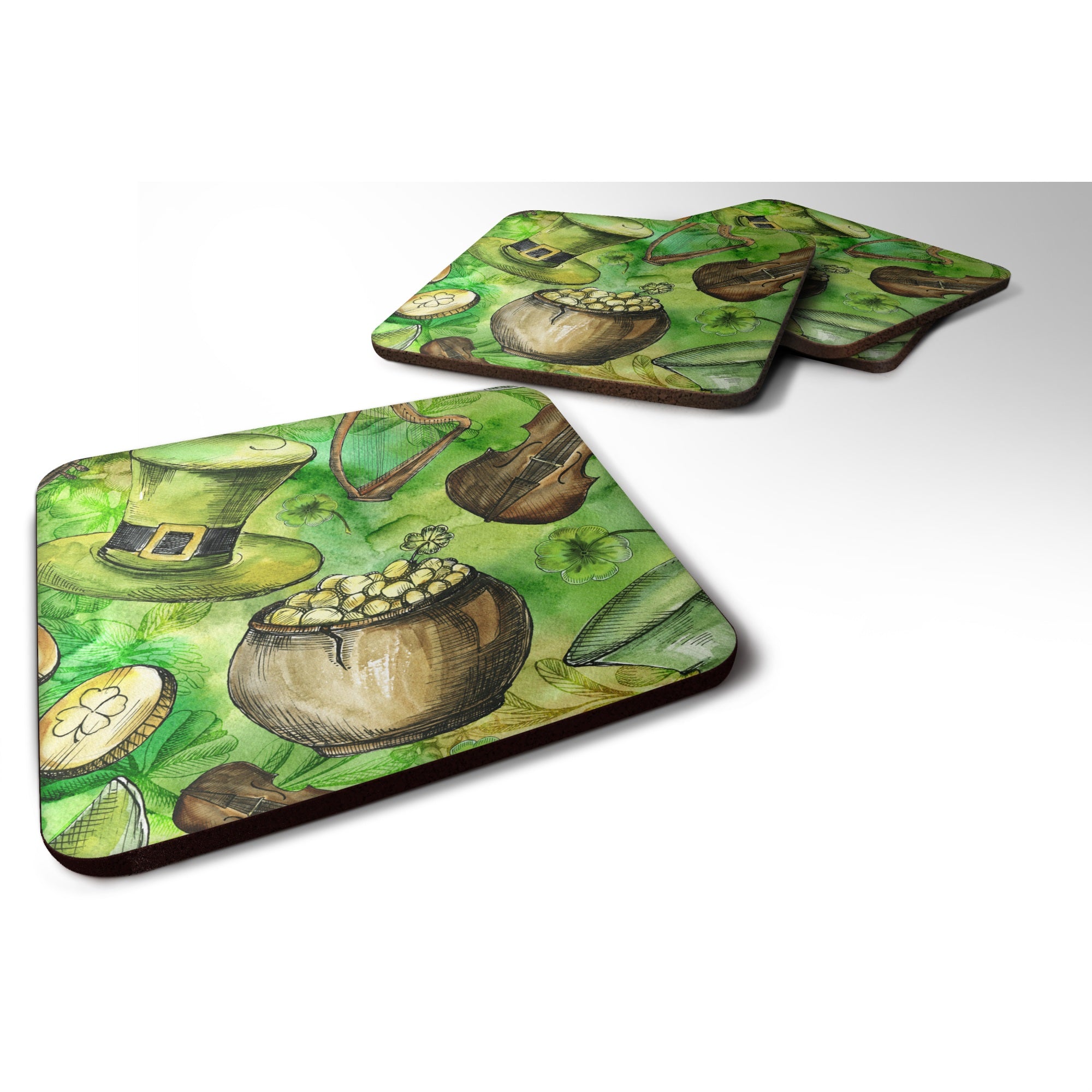 'Caroline'S Treasures Luck Of The Irish Foam Coaster Set Of 4, 3.5, Multicolor''