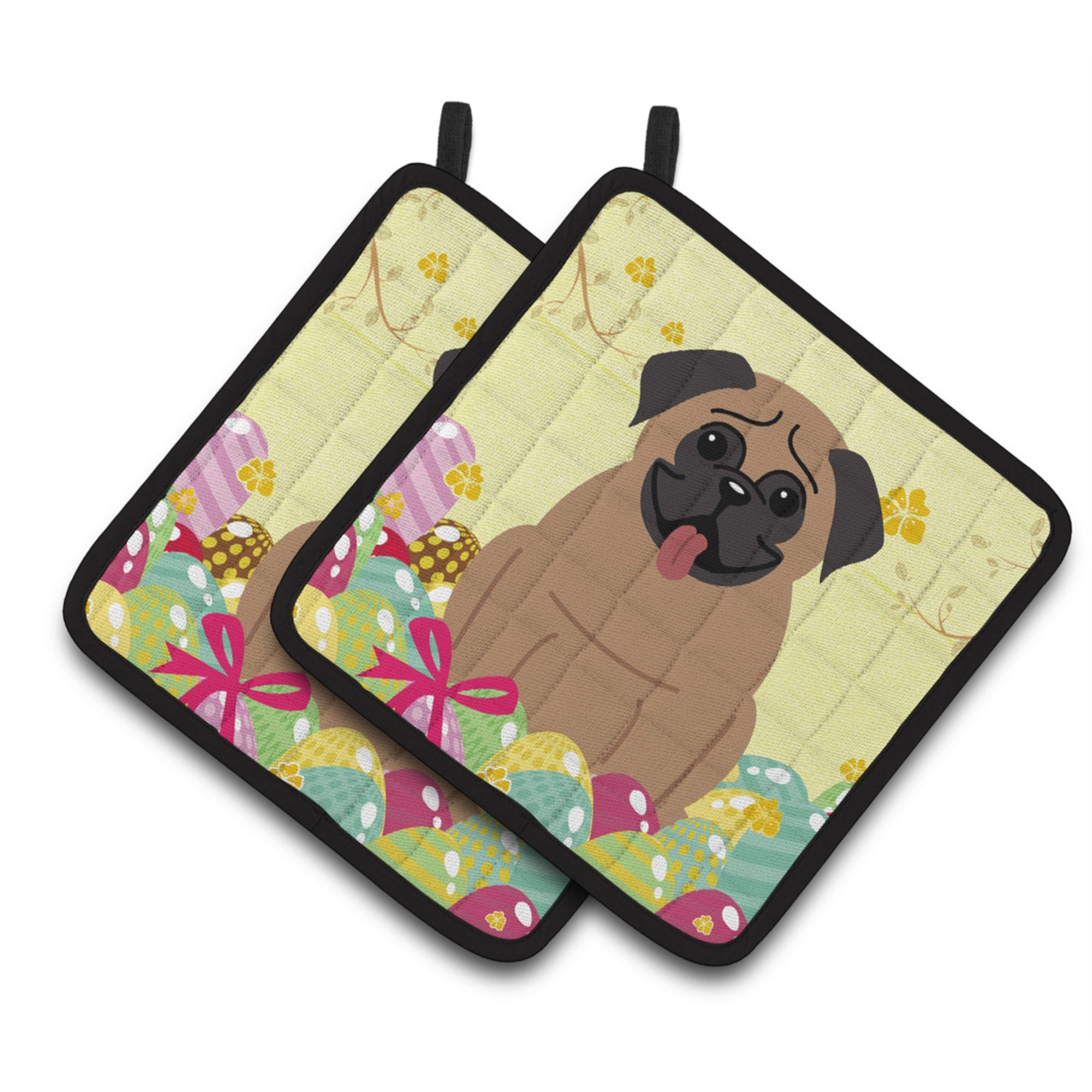 'Caroline'S Treasures Bb6005Pthd Easter Eggs Pug Brown Pair Of Pot Holders, 7.5'''' X 7.5'''', Multicolor''