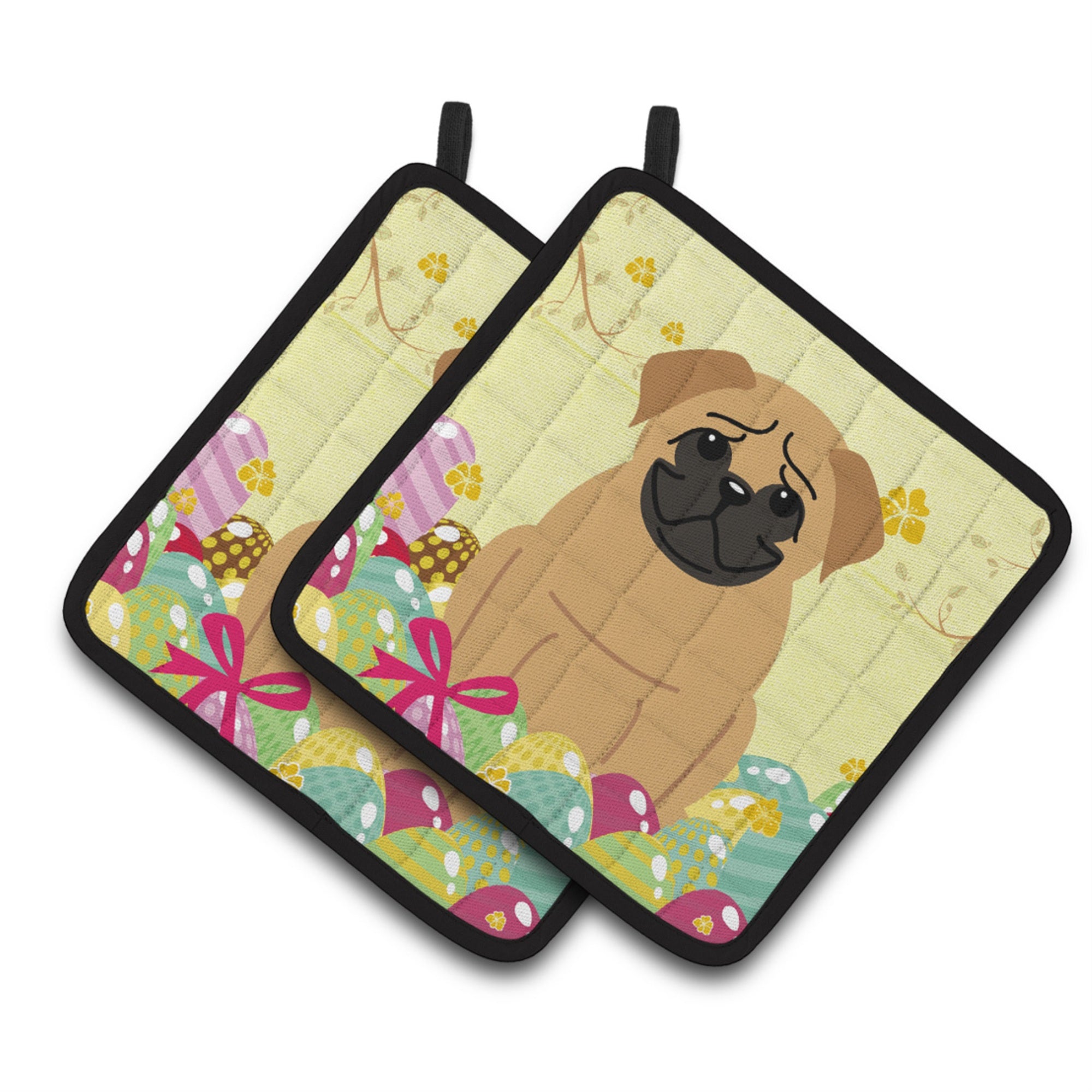 'Caroline'S Treasures Bb6007Pthd Easter Eggs Pug Brown Pair Of Pot Holders, 7.5'''' X 7.5'''', Multicolor''