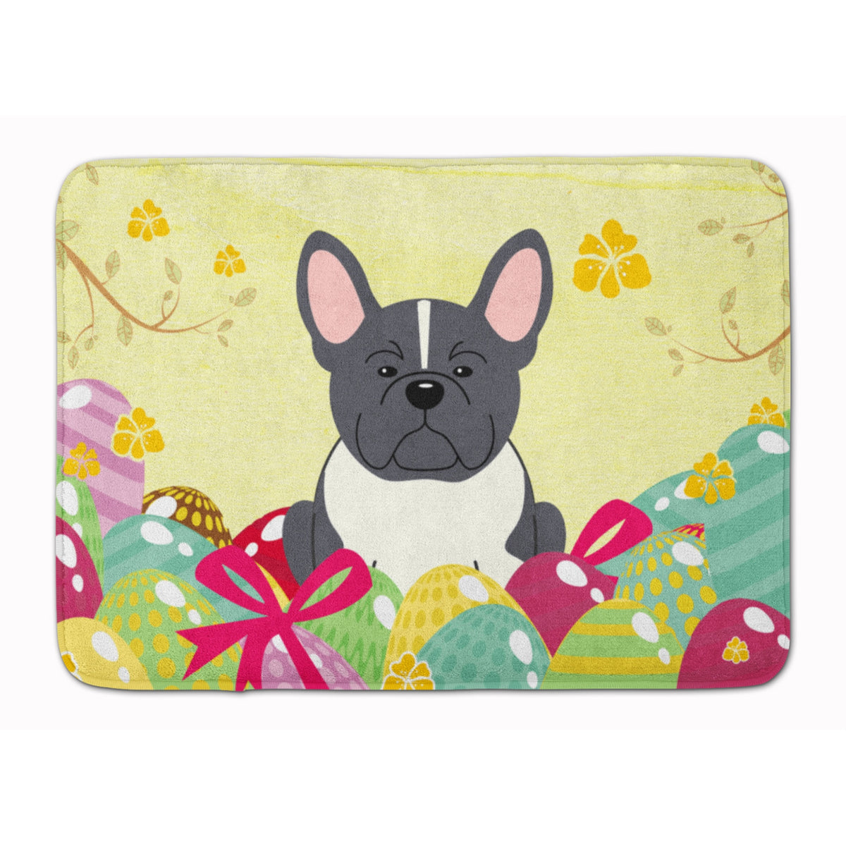 Caroline'S Treasures Easter Eggs French Bulldog Black White Machine Washable Memory Foam Mat Doormats