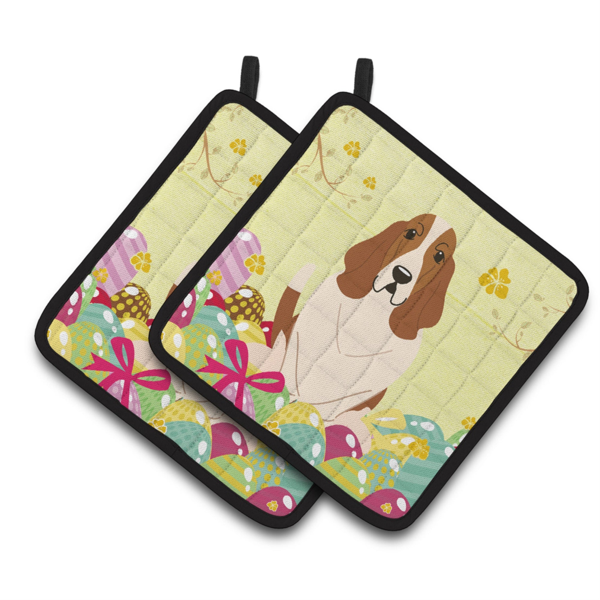 'Caroline'S Treasures Easter Eggs Basset Hound Pair Of Pot Holders, 7.5Hx7.5W, Multicolor''
