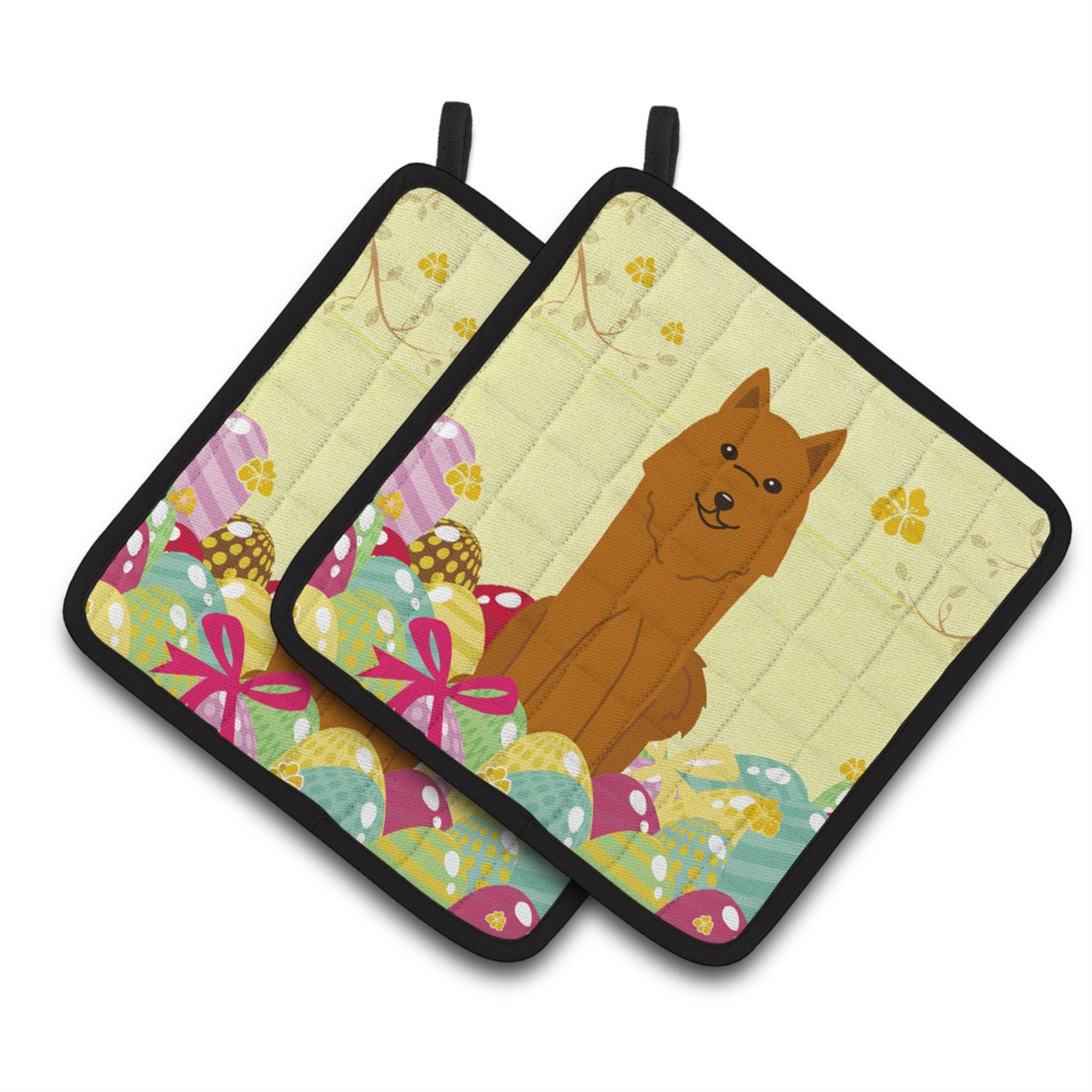 'Caroline'S Treasures Easter Eggs Karelian Bear Dog Pair Of Pot Holders, 7.5Hx7.5W, Multicolor''